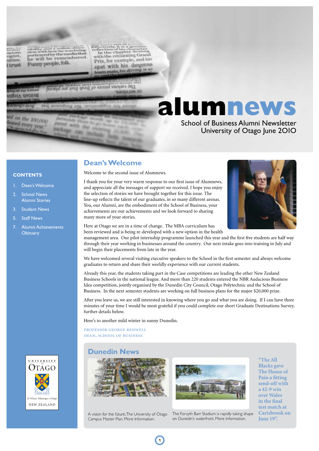 Alumnews School of Business Alumni Newsletter University of Otago June 2O1O