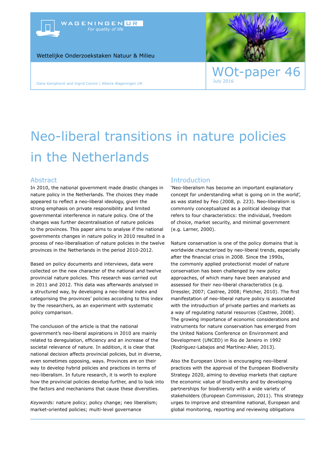 Neo-Liberal Transitions in Nature Policies in the Netherlands