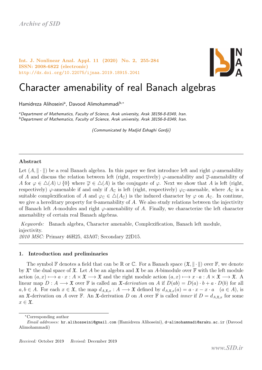 Character Amenability of Real Banach Algebras