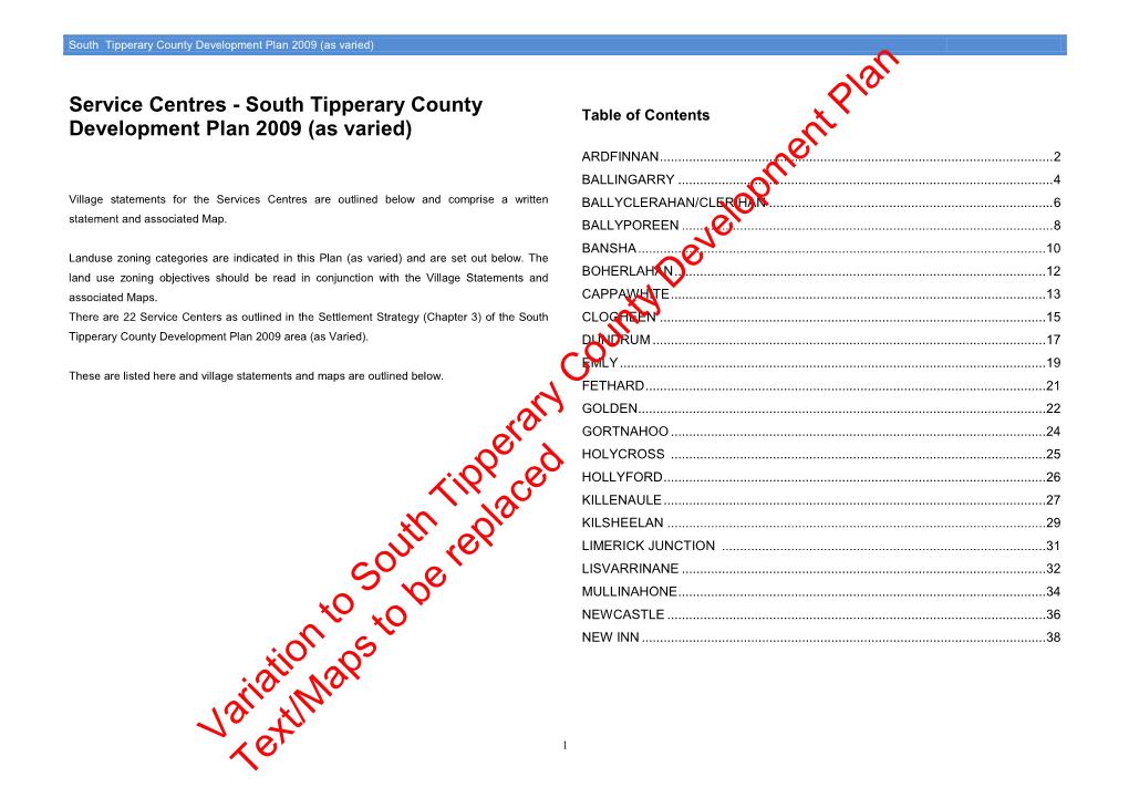 Variation to South Tipperary County Development Plan Text/Maps to Be