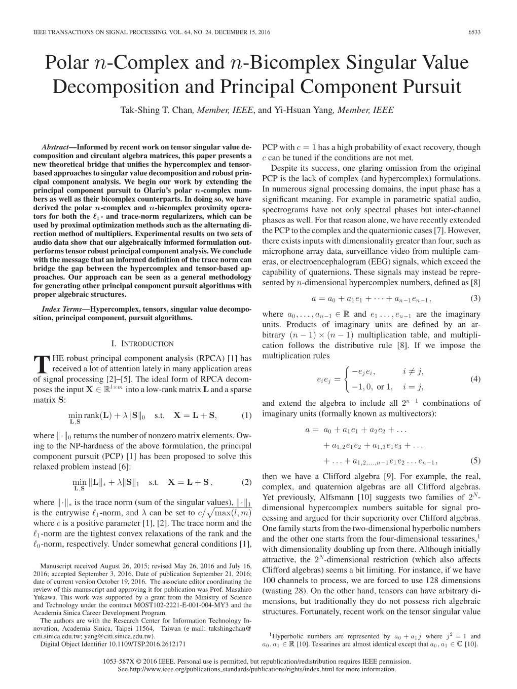 Polar N-Complex and N-Bicomplex Singular Value Decomposition and Principal Component Pursuit Tak-Shing T