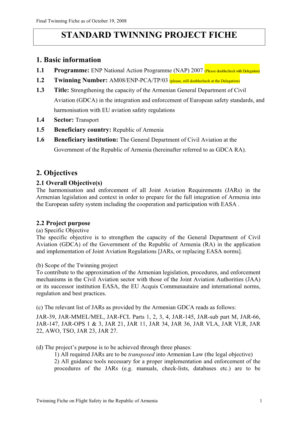 Standard Twinning Project Fiche