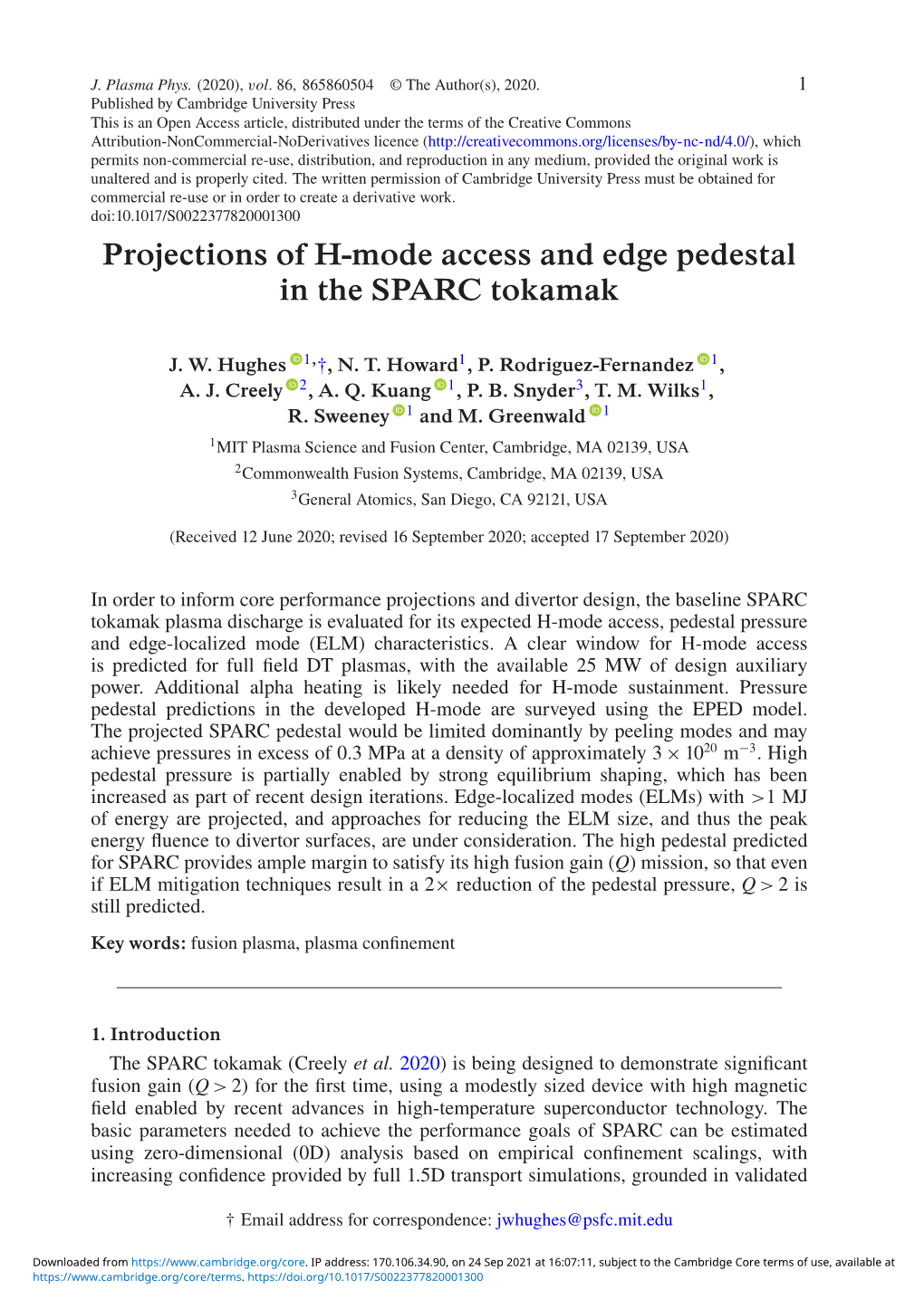 Projections of H-Mode Access and Edge Pedestal in the SPARC Tokamak