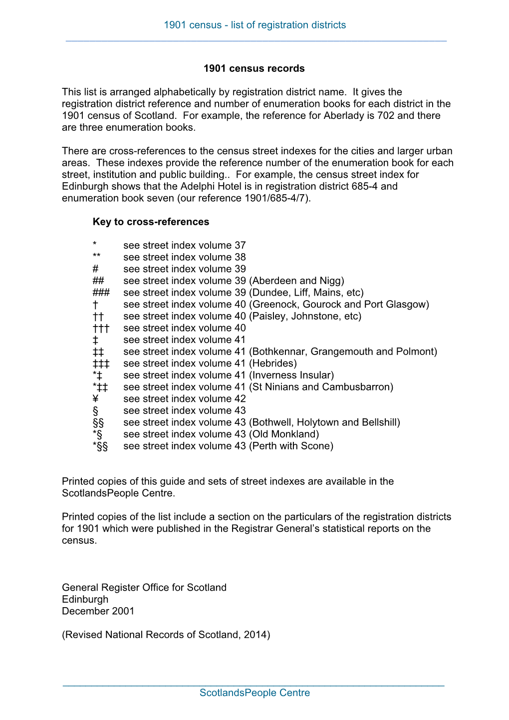 1901 Census - List of Registration Districts ______