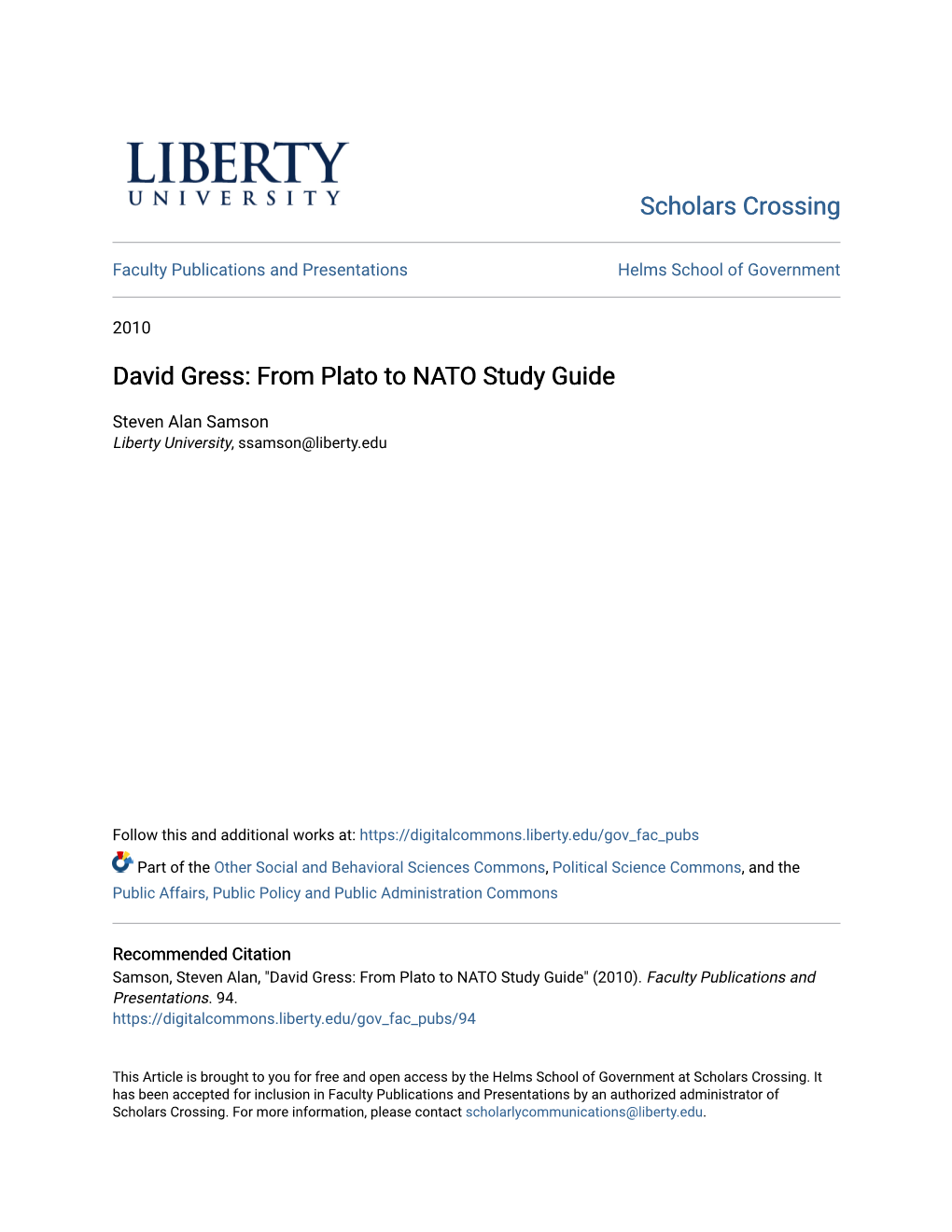 David Gress: from Plato to NATO Study Guide