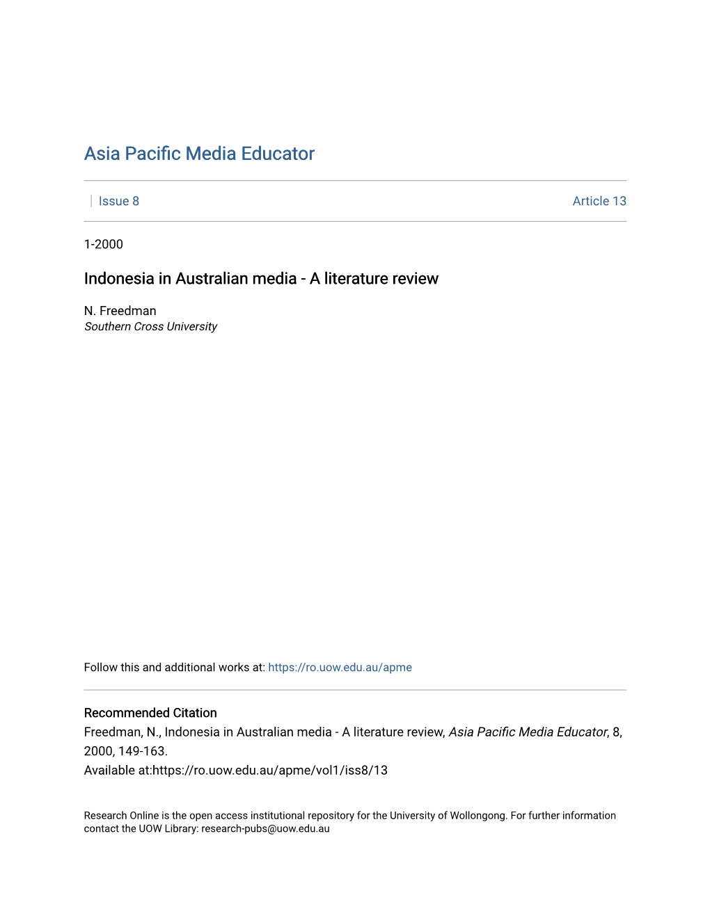 Indonesia in Australian Media - a Literature Review