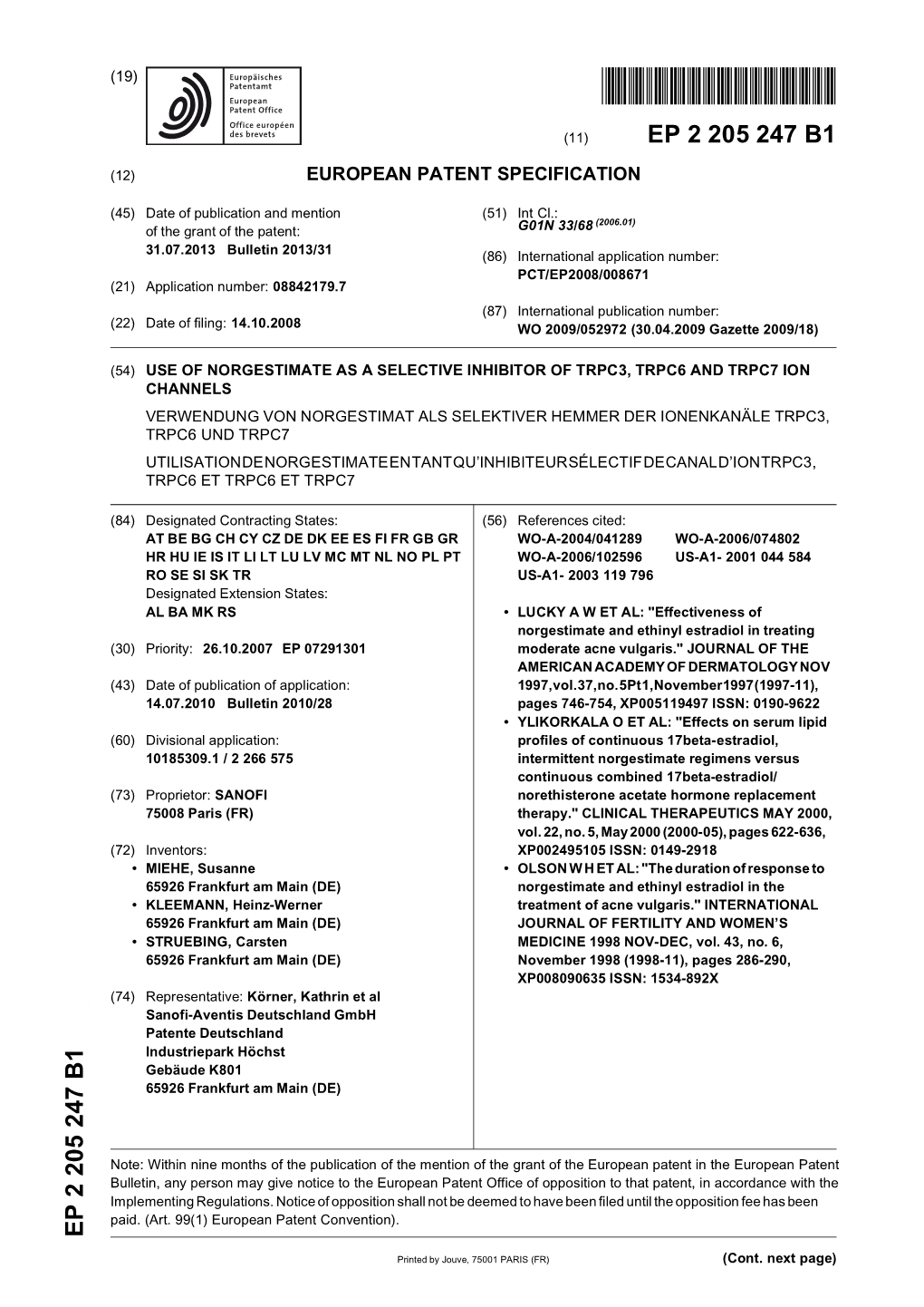 Use of Norgestimate As a Selective Inhibitor of Trpc3