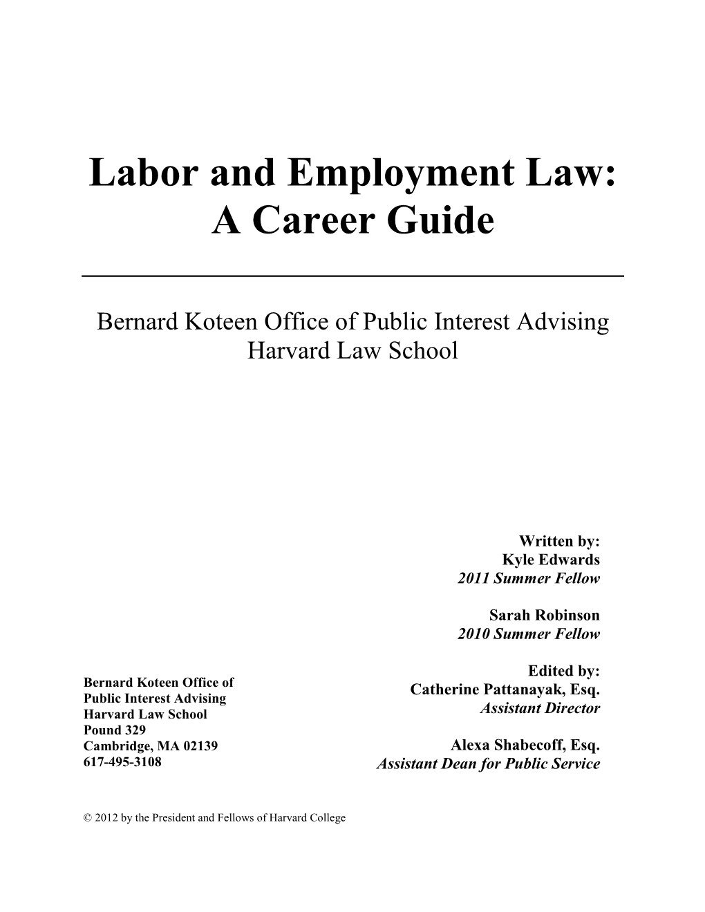 Labor and Employment Law: a Career Guide