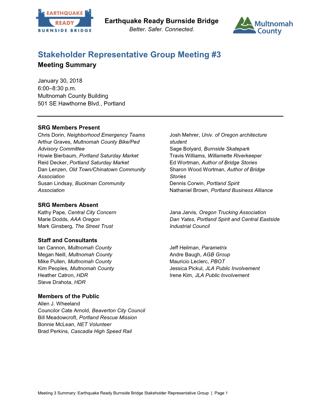 Stakeholder Representative Group Meeting #3 Meeting Summary