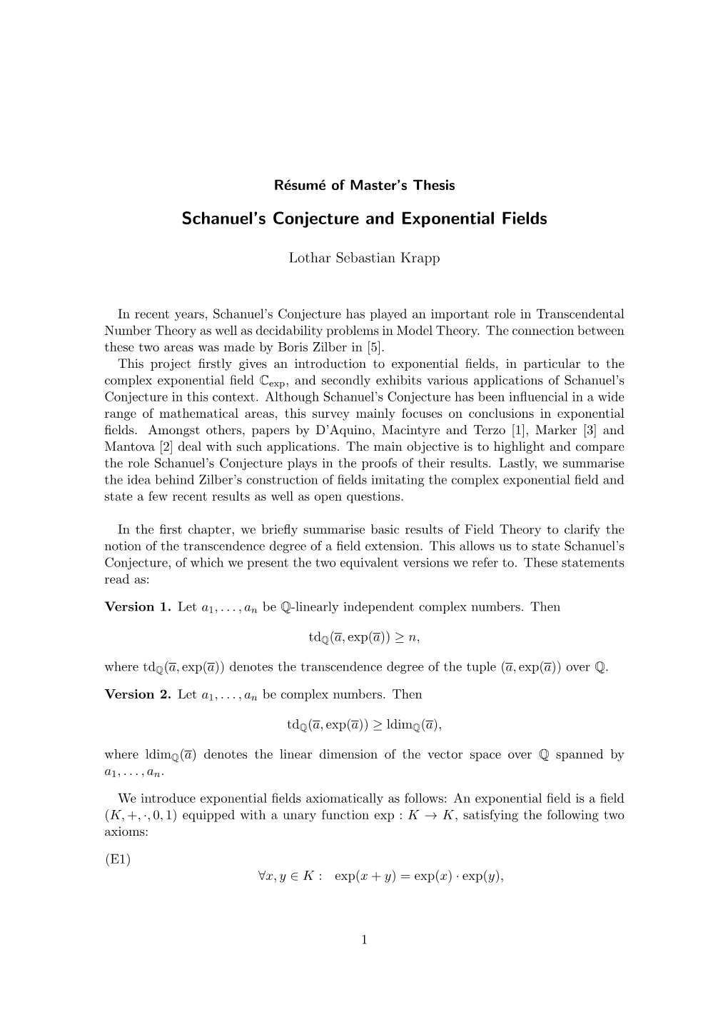 Schanuel's Conjecture and Exponential Fields