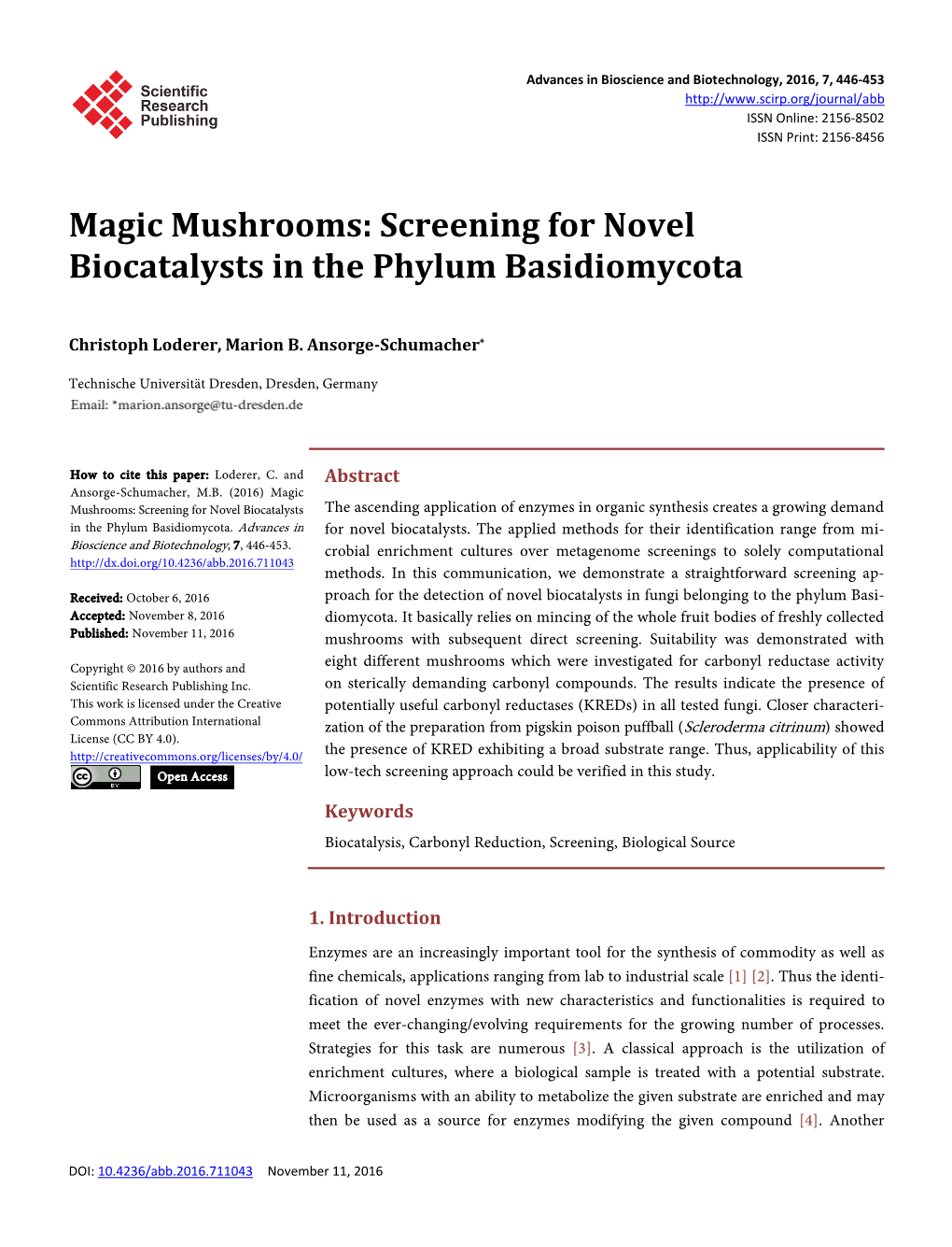 Screening for Novel Biocatalysts in the Phylum Basidiomycota