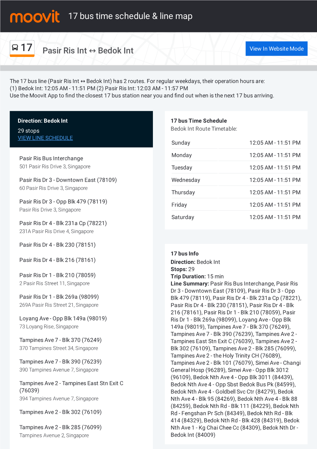 17 Bus Time Schedule & Line Route