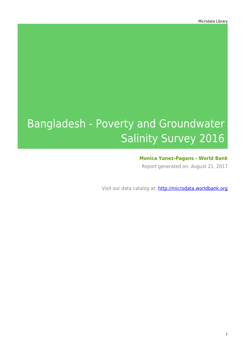 Bangladesh - Poverty and Groundwater Salinity Survey 2016