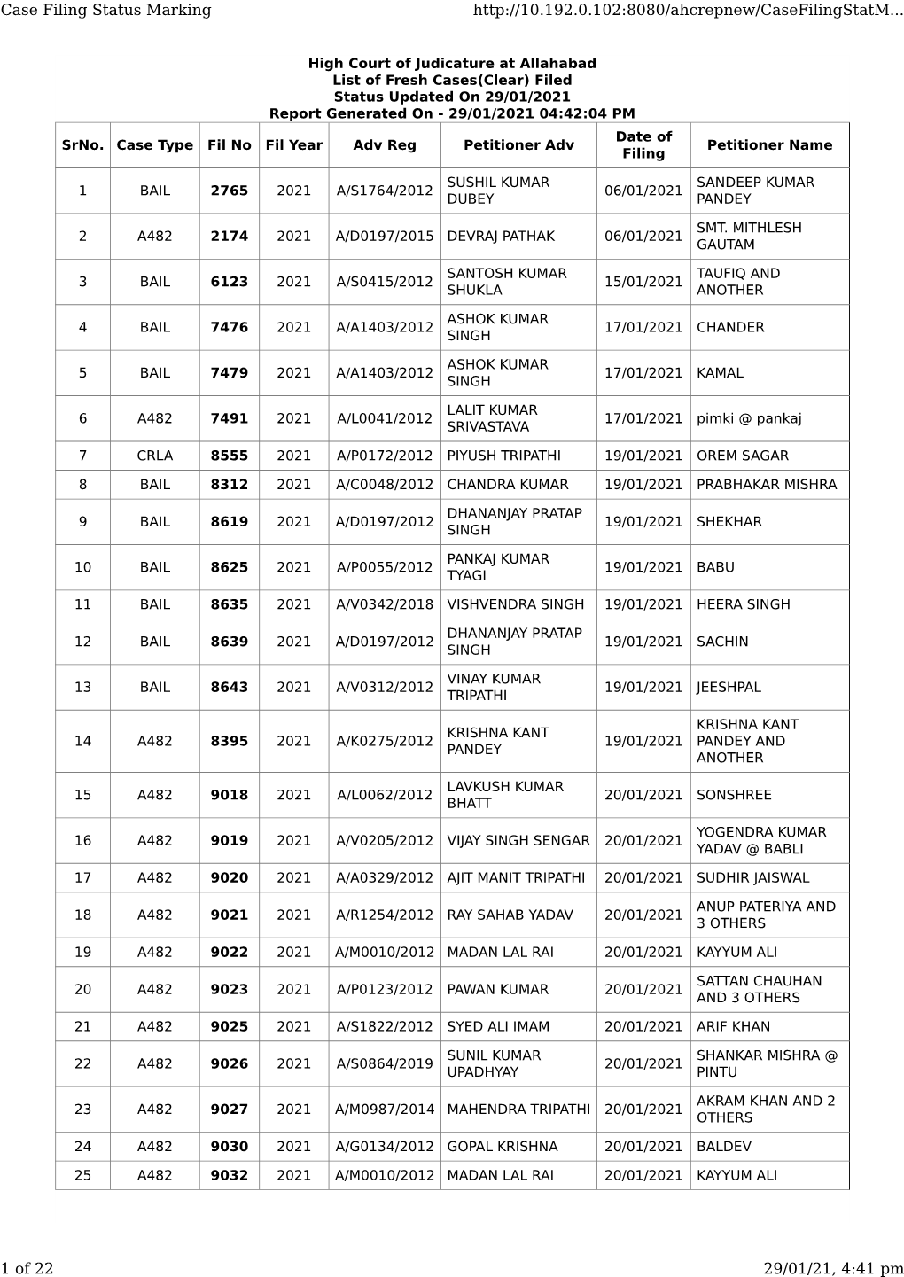 Case Filing Status Marking