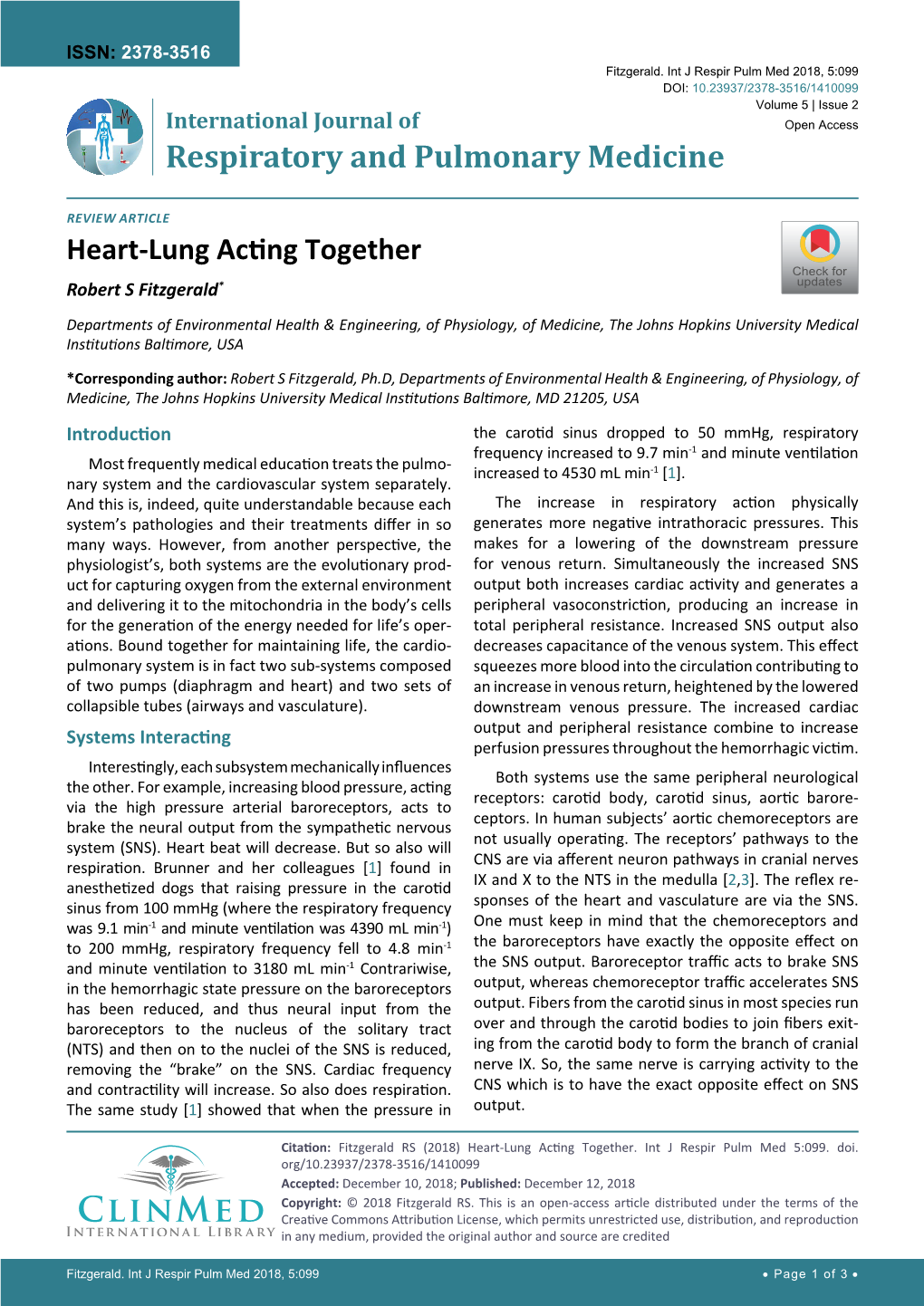Heart-Lung Acting Together Check for Robert S Fitzgerald* Updates