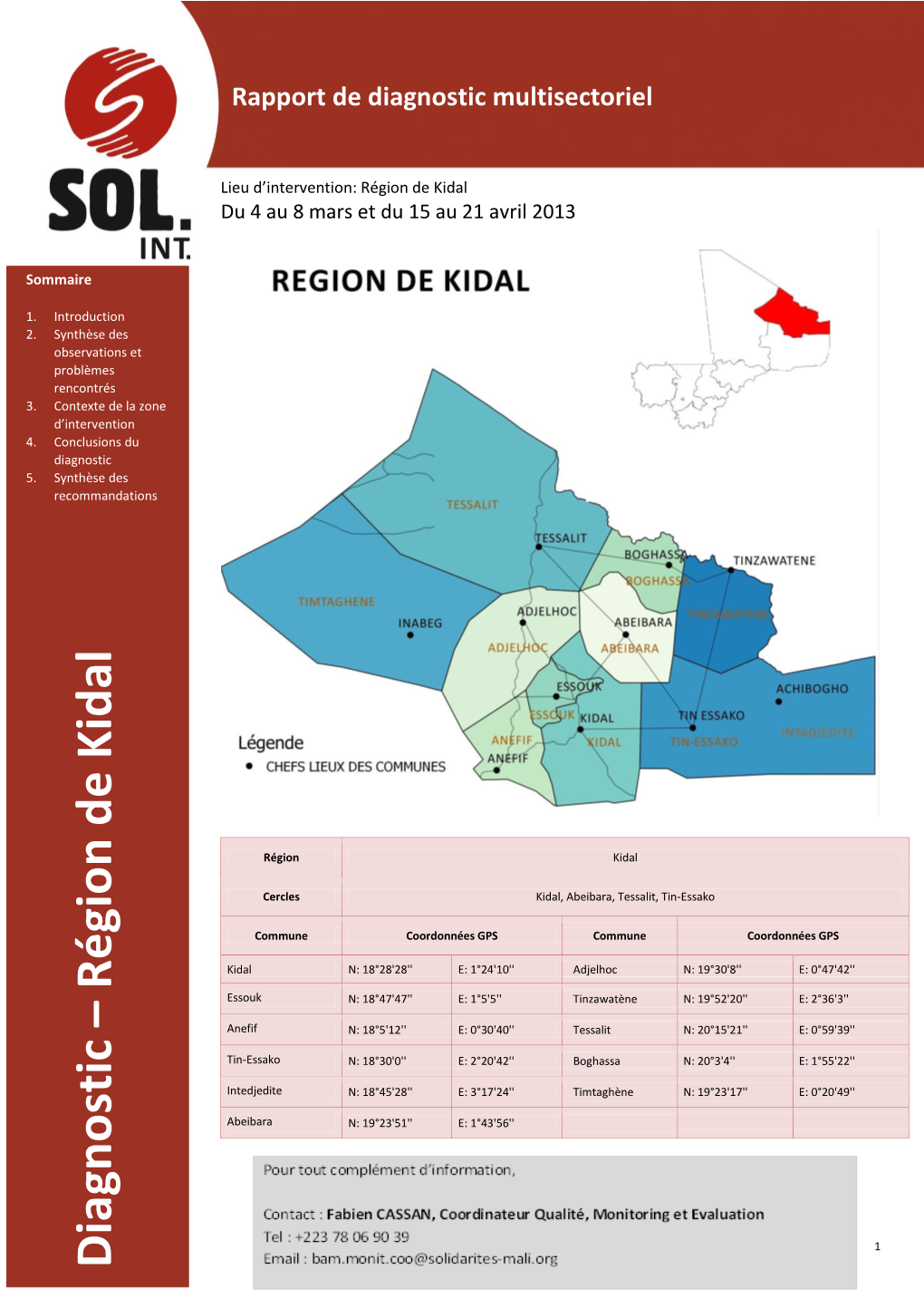 Diagnostic – Région De Kidal