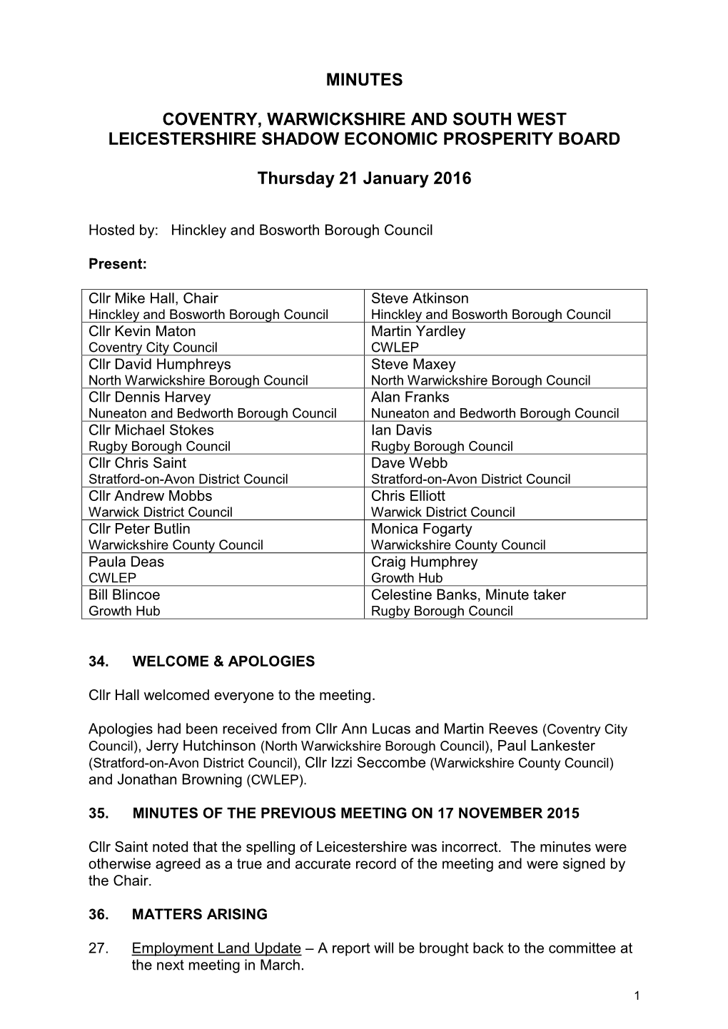 Coventry, Warwickshire and South West Leicestershire Shadow Economic Prosperity Board