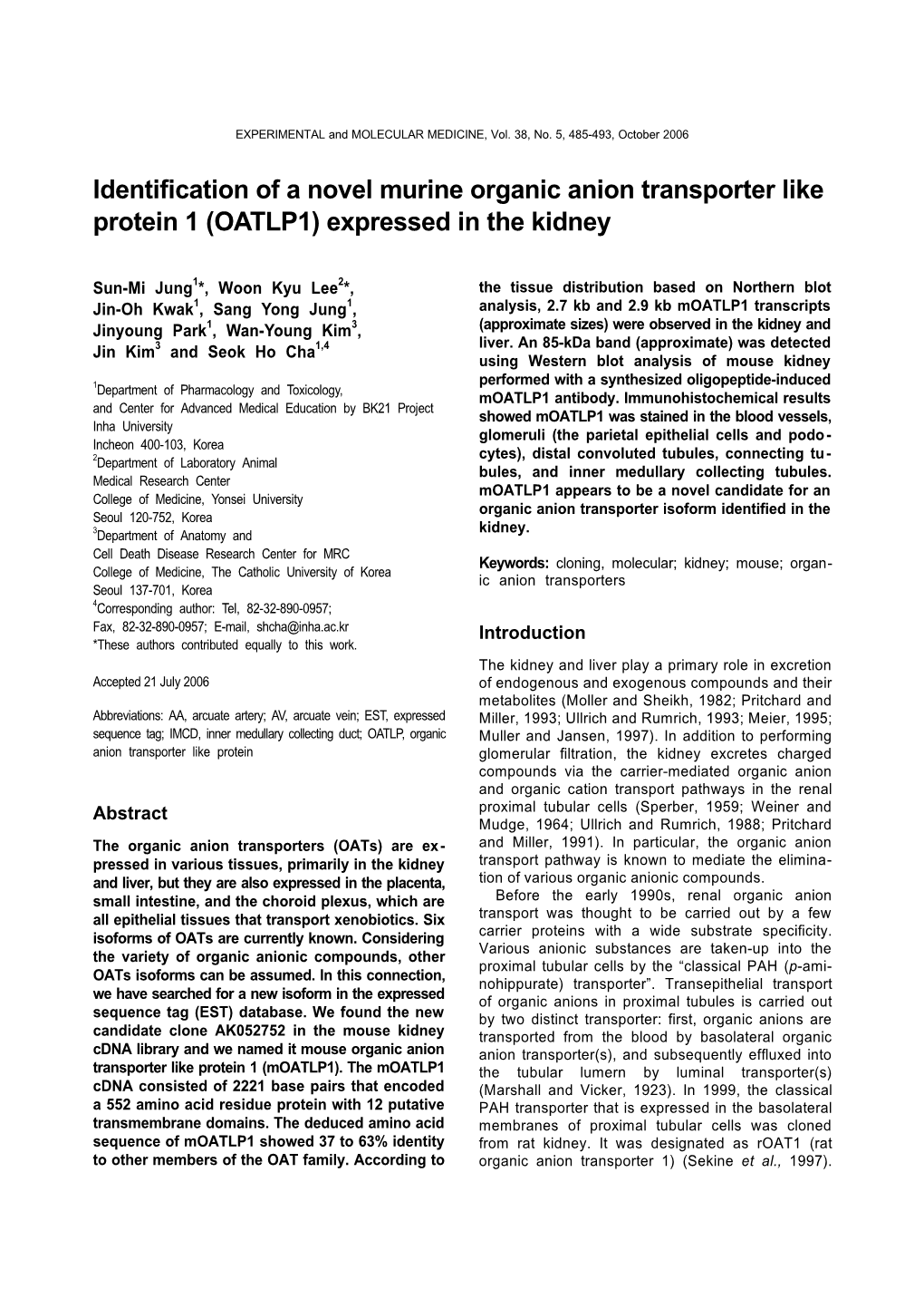Identification of a Novel Murine Organic Anion Transporter Like Protein 1 (OATLP1) Expressed in the Kidney