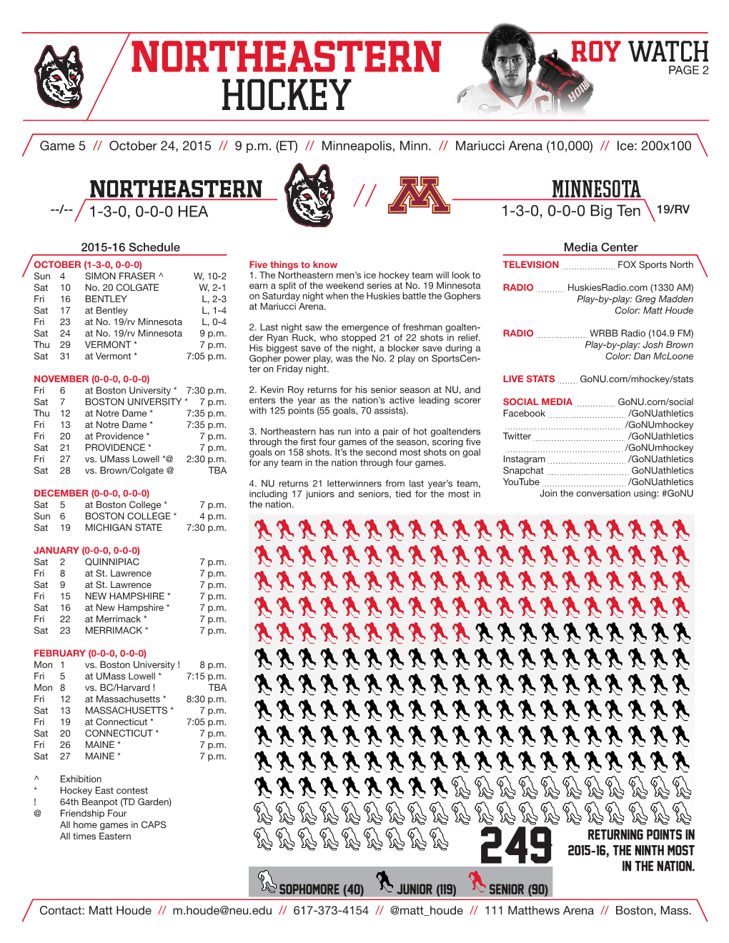 Northeastern Hockey Game 5: at Minnesota / October 24, 2015 3 Setting the Stage a Northeastern Win Would