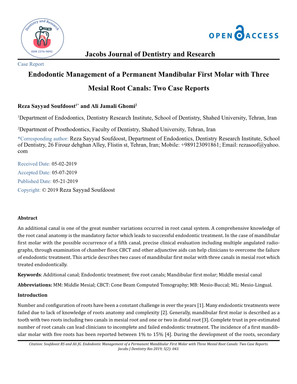 Endodontic Management of a Permanent Mandibular First Molar with Three Mesial Root Canals: Two Case Reports