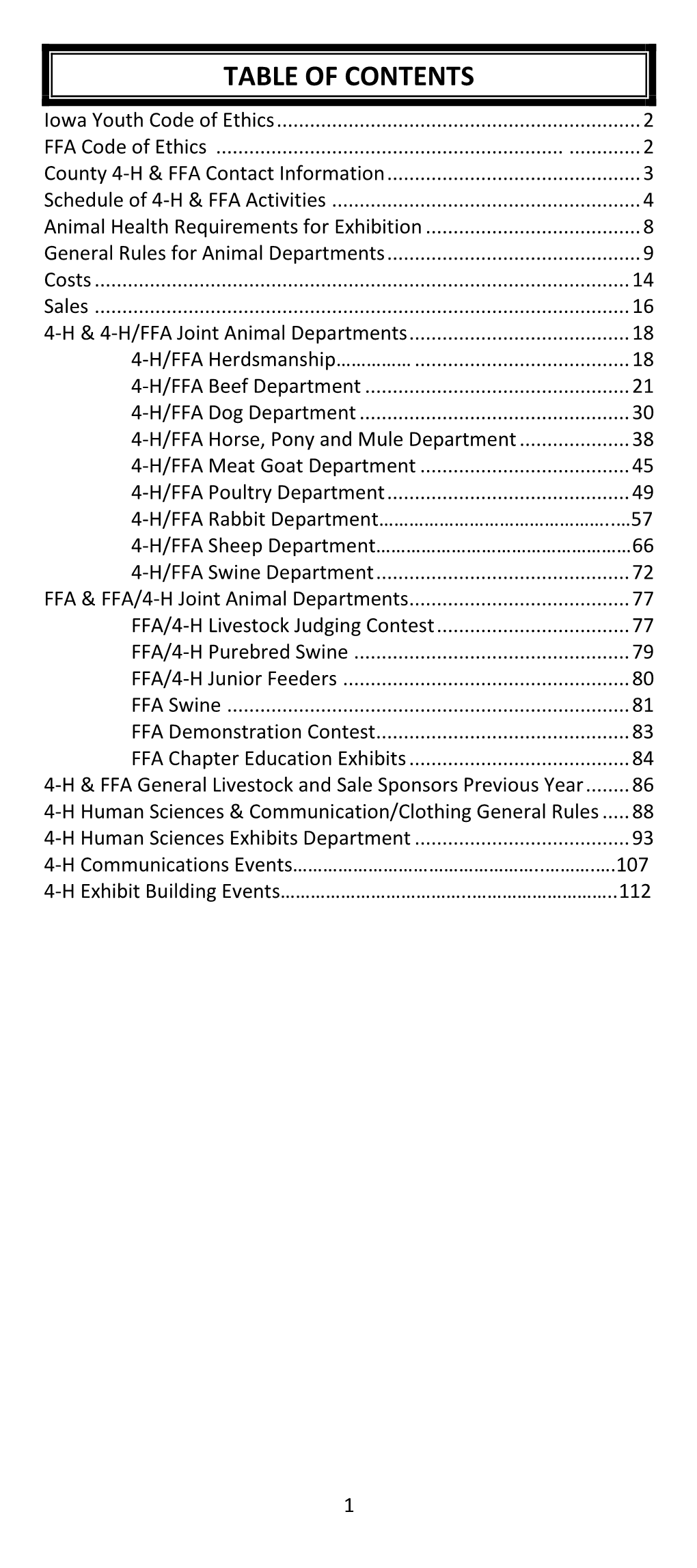 TABLE of CONTENTS Iowa Youth Code of Ethics