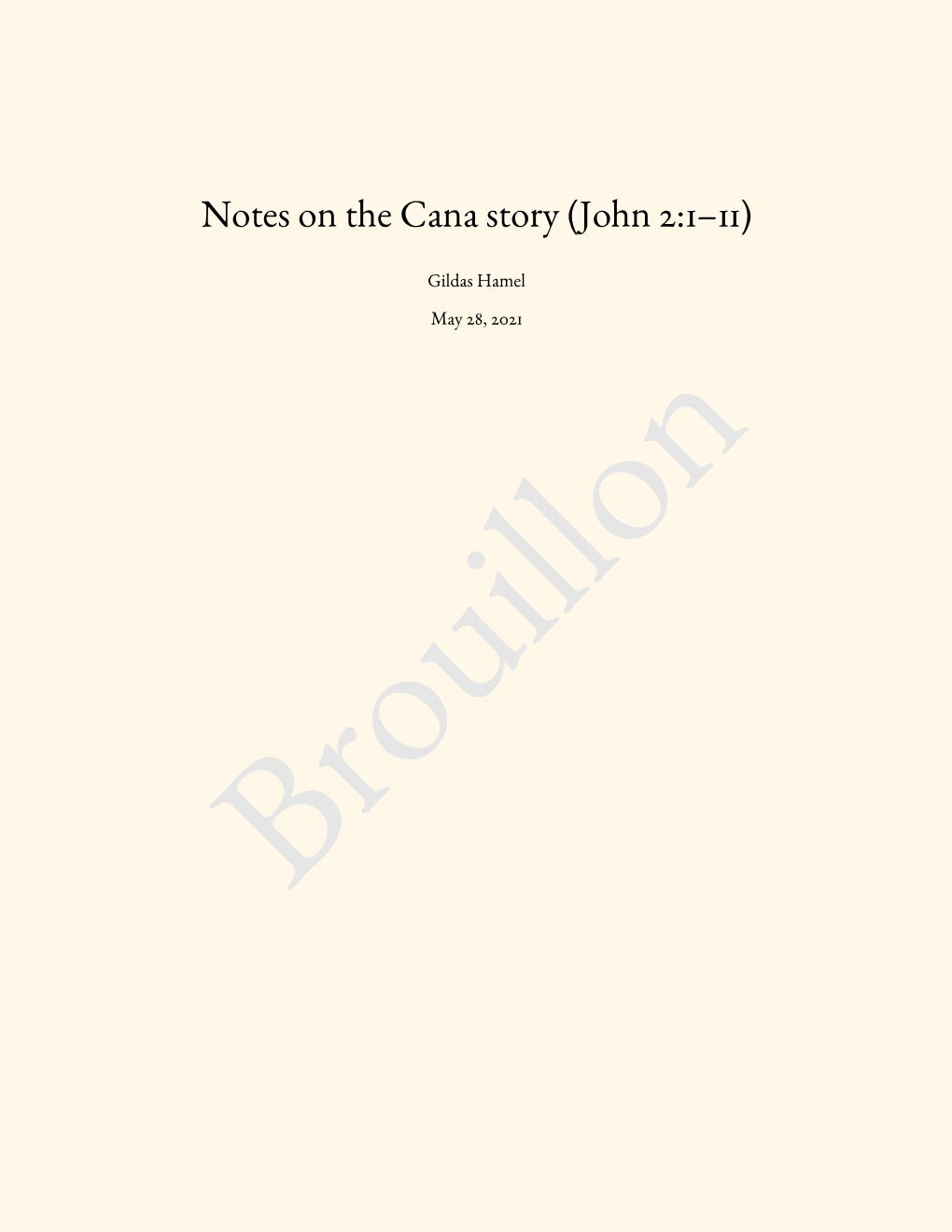 Notes on the Cana Story (John 2:1–11)