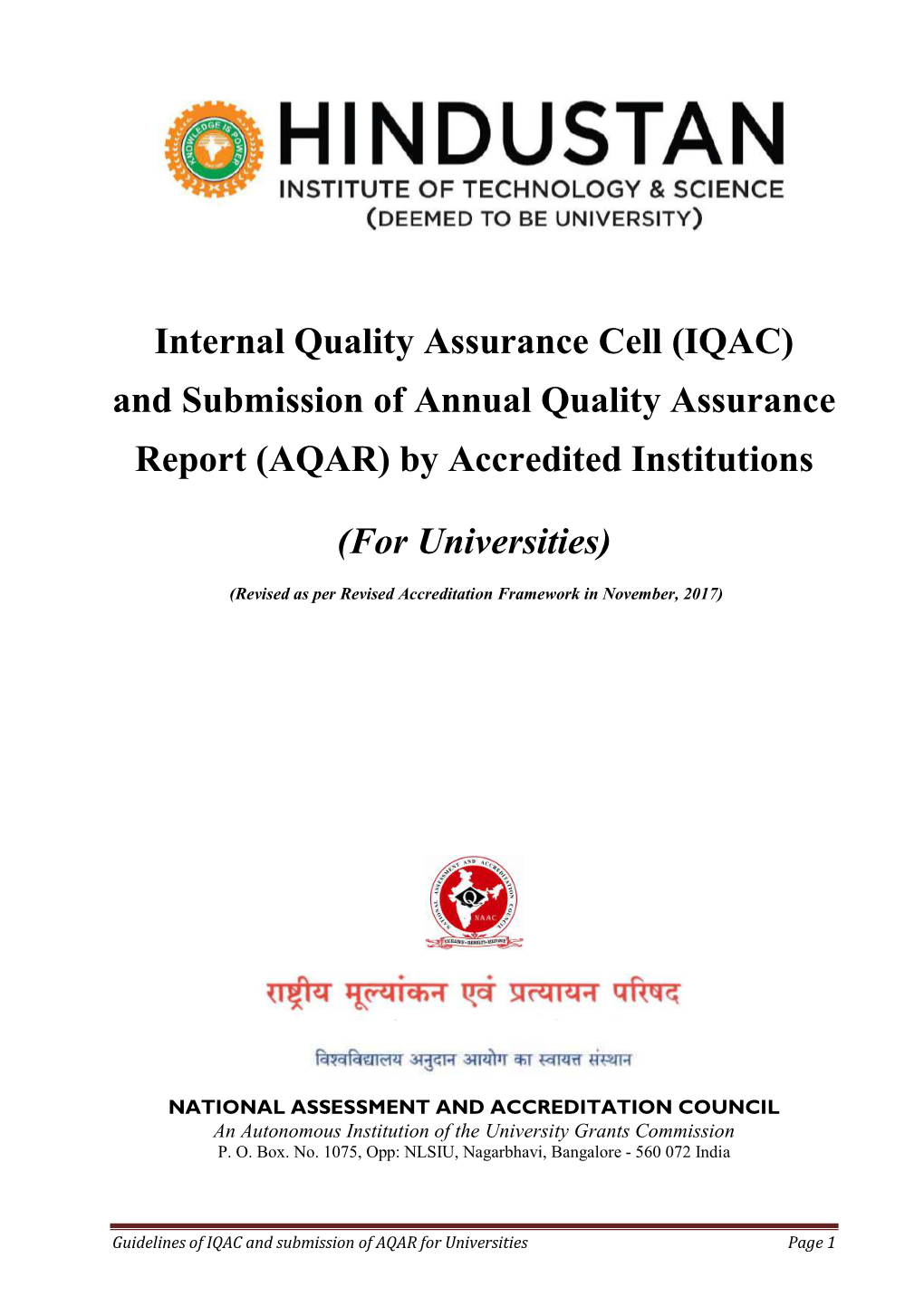 (IQAC) and Submission of Annual Quality Assurance Report (AQAR) by Accredited Institutions