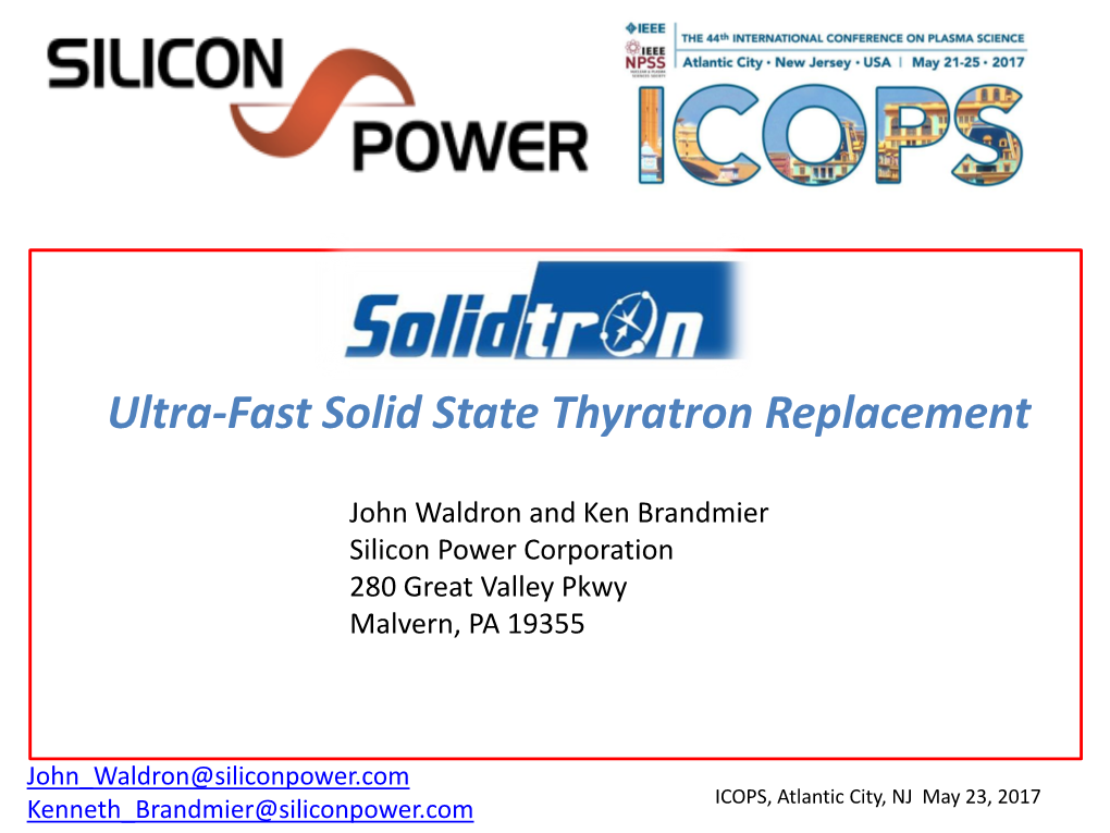 Ultra-Fast Solid State Thyratron Replacement