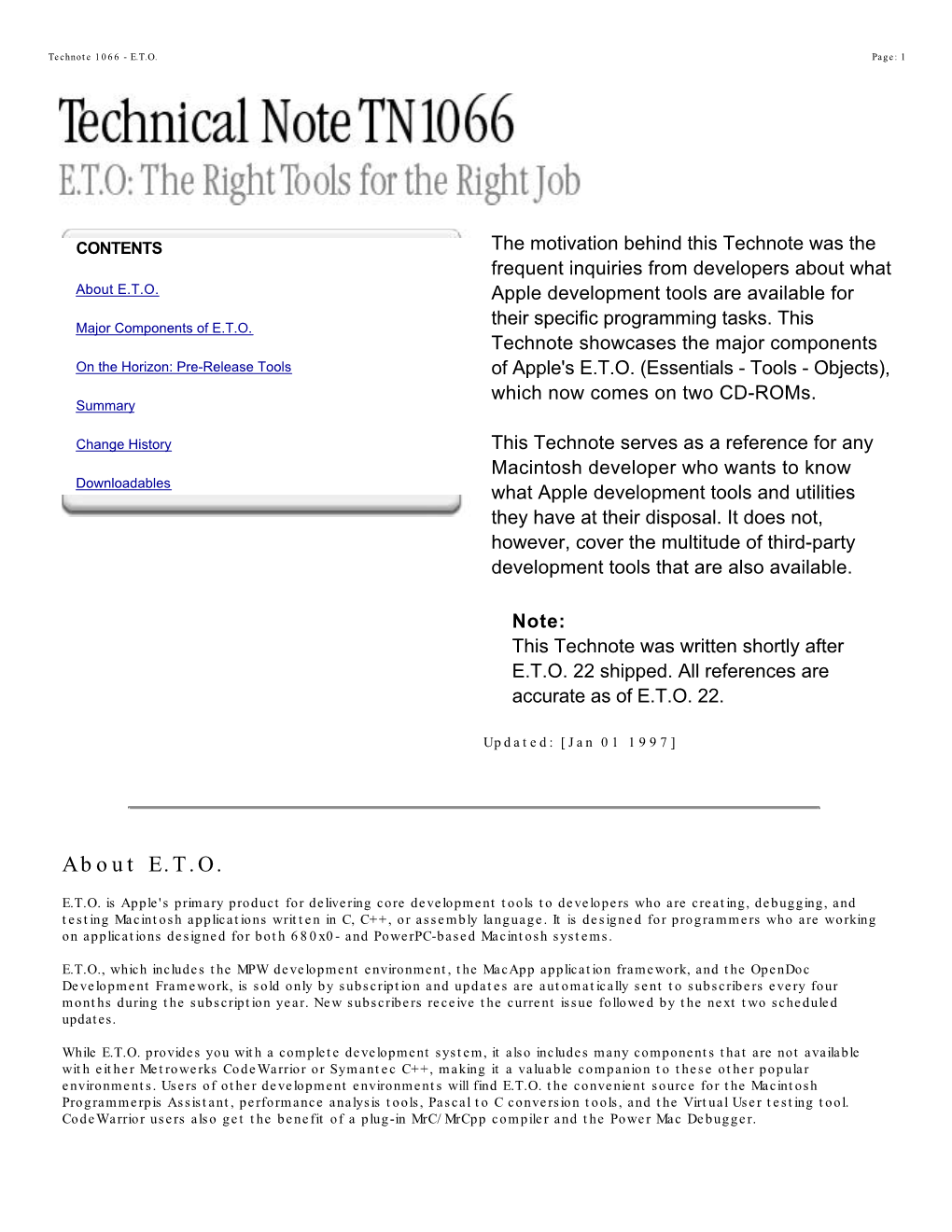 About E.T.O. Apple Development Tools Are Available for Their Specific Programming Tasks