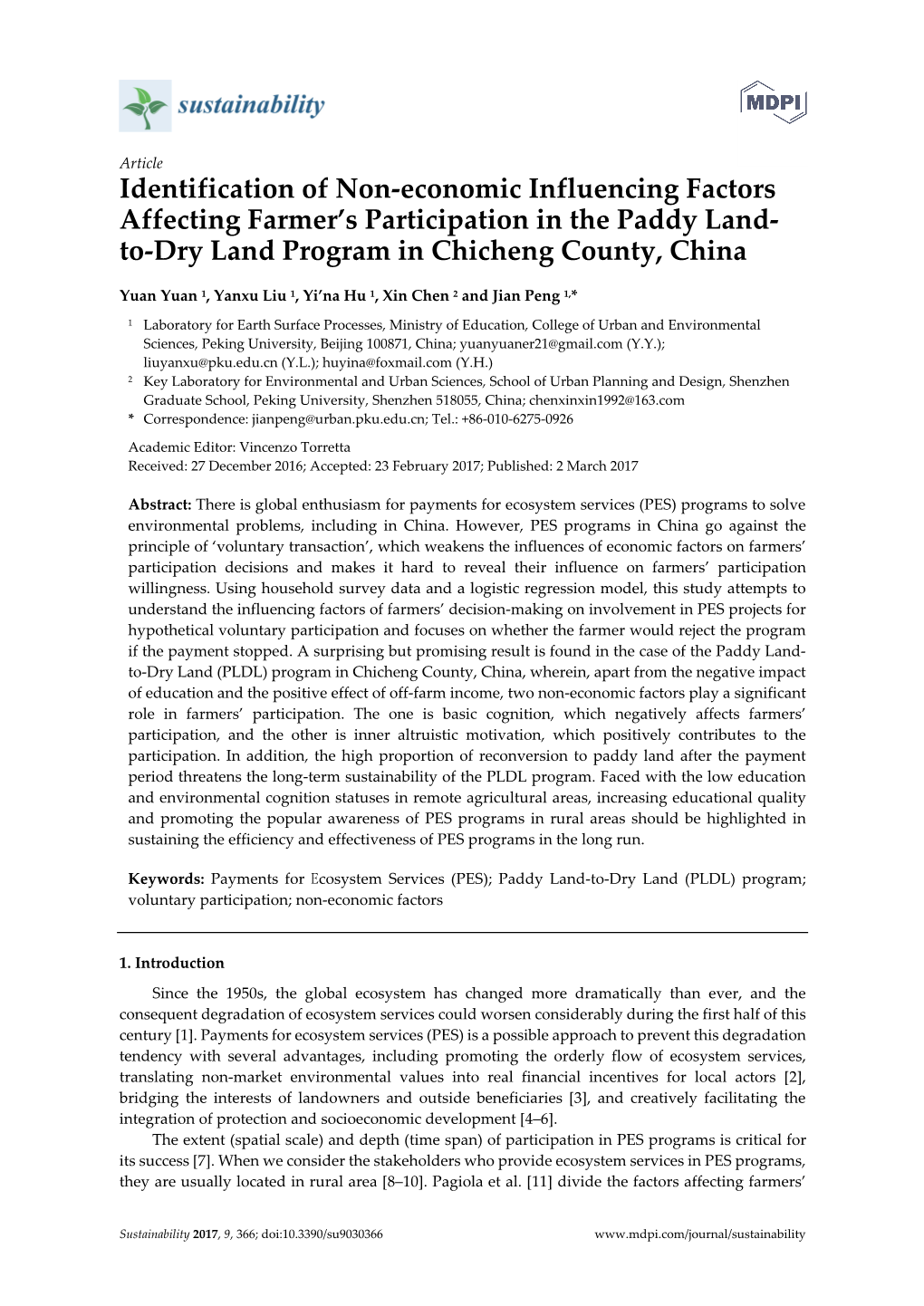 Identification of Non-Economic Influencing Factors Affecting Farmer's Participation in the Paddy Land