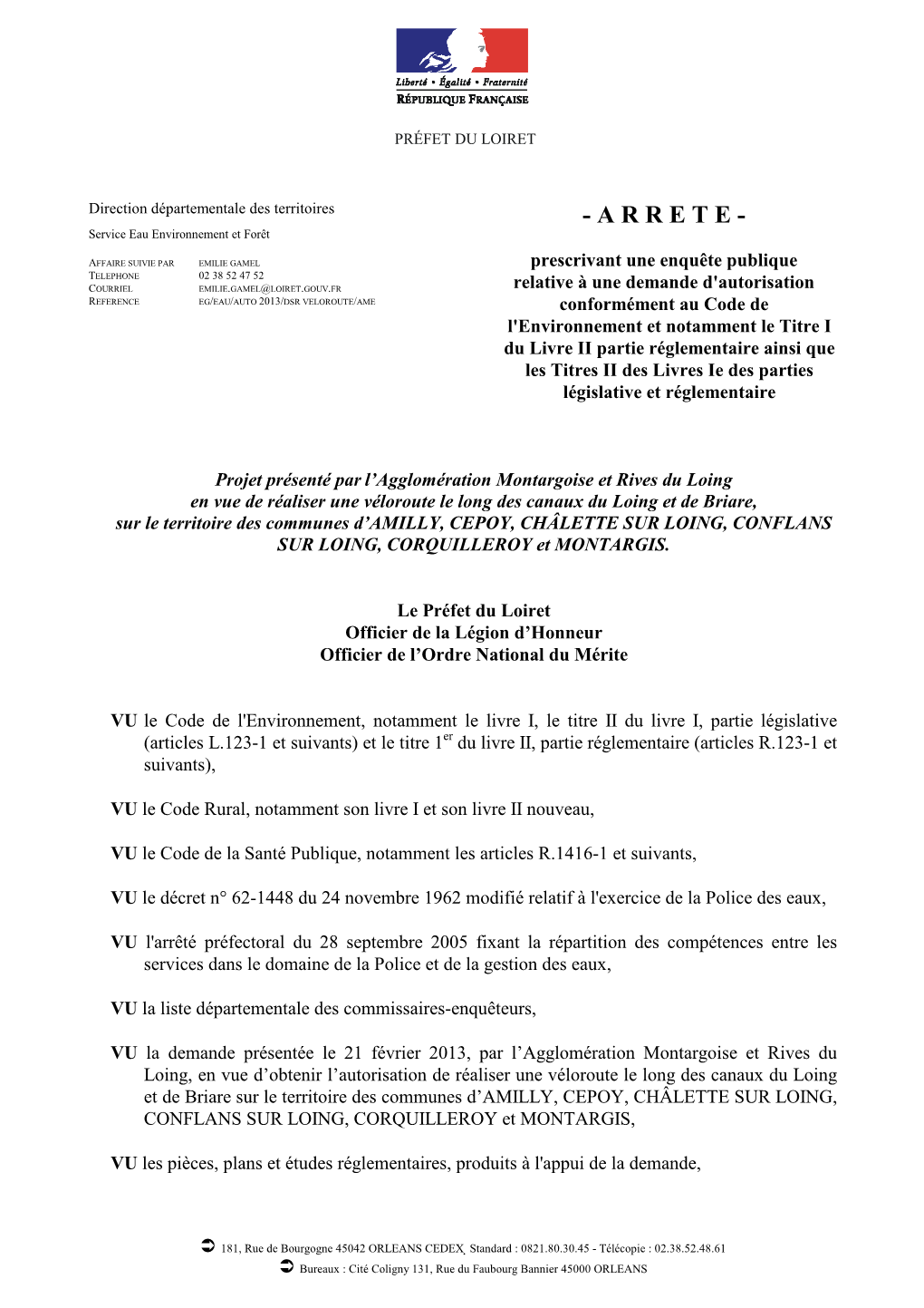 ARRETE D'ouverture D'enquête