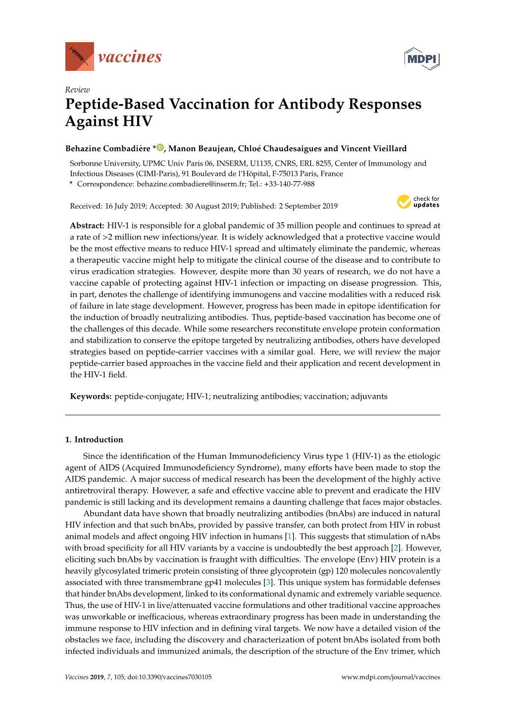 Peptide-Based Vaccination for Antibody Responses Against HIV