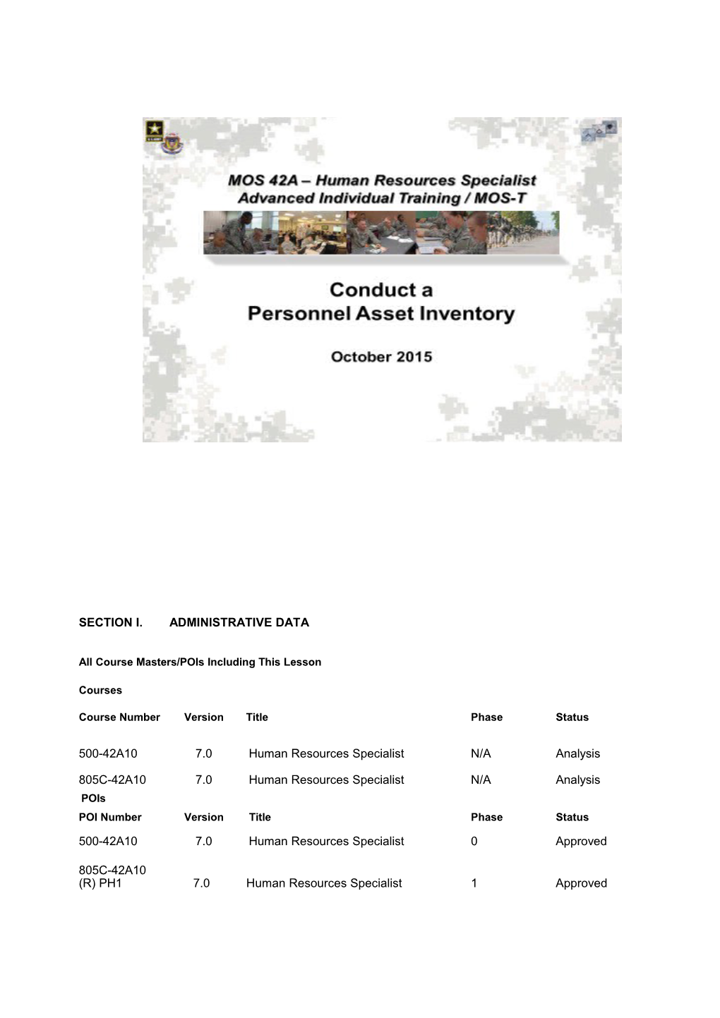 CAA2A165 Conduct Personnel Asset Inventory