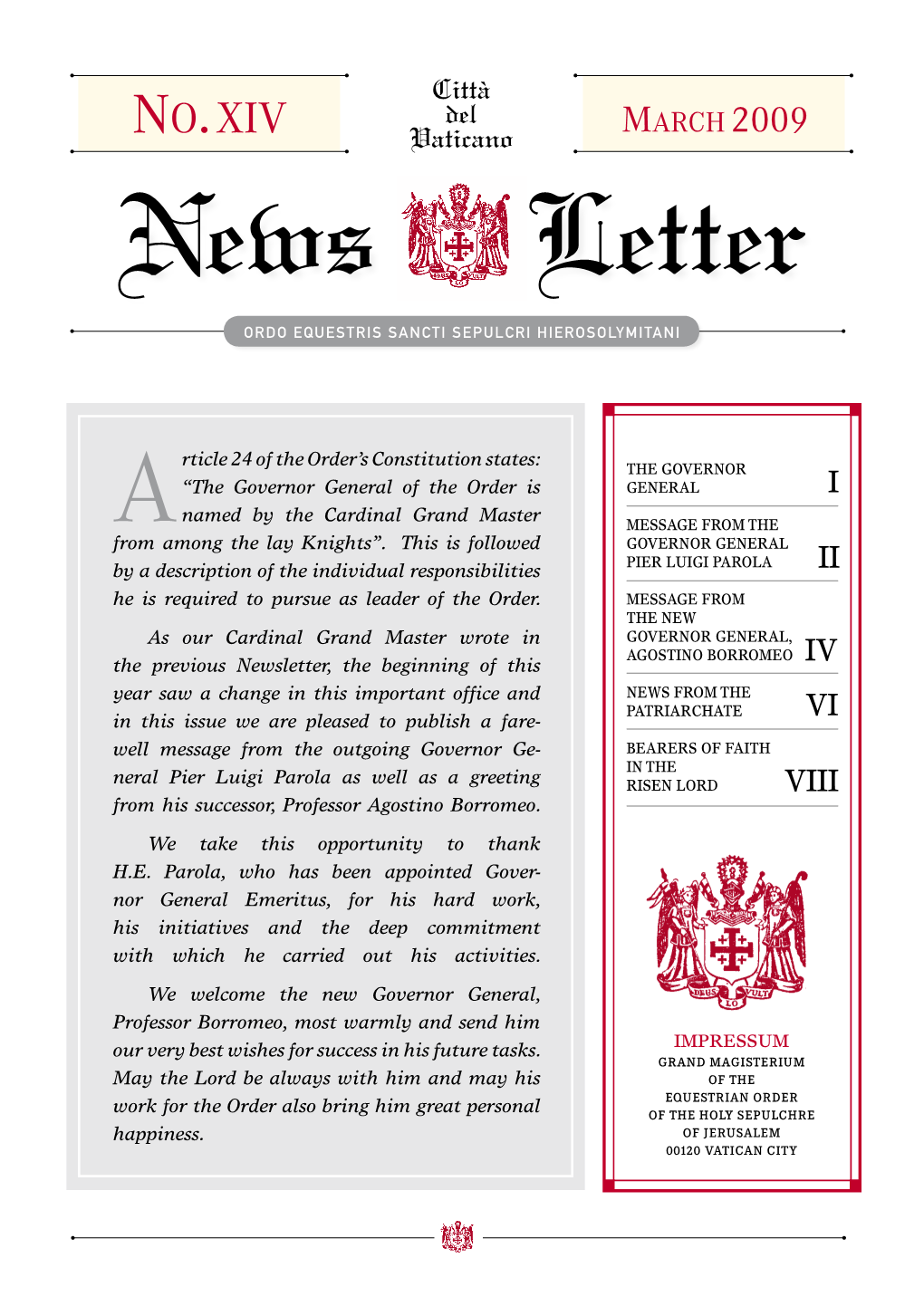 No. XIV Vaticano M 2009 News Letter