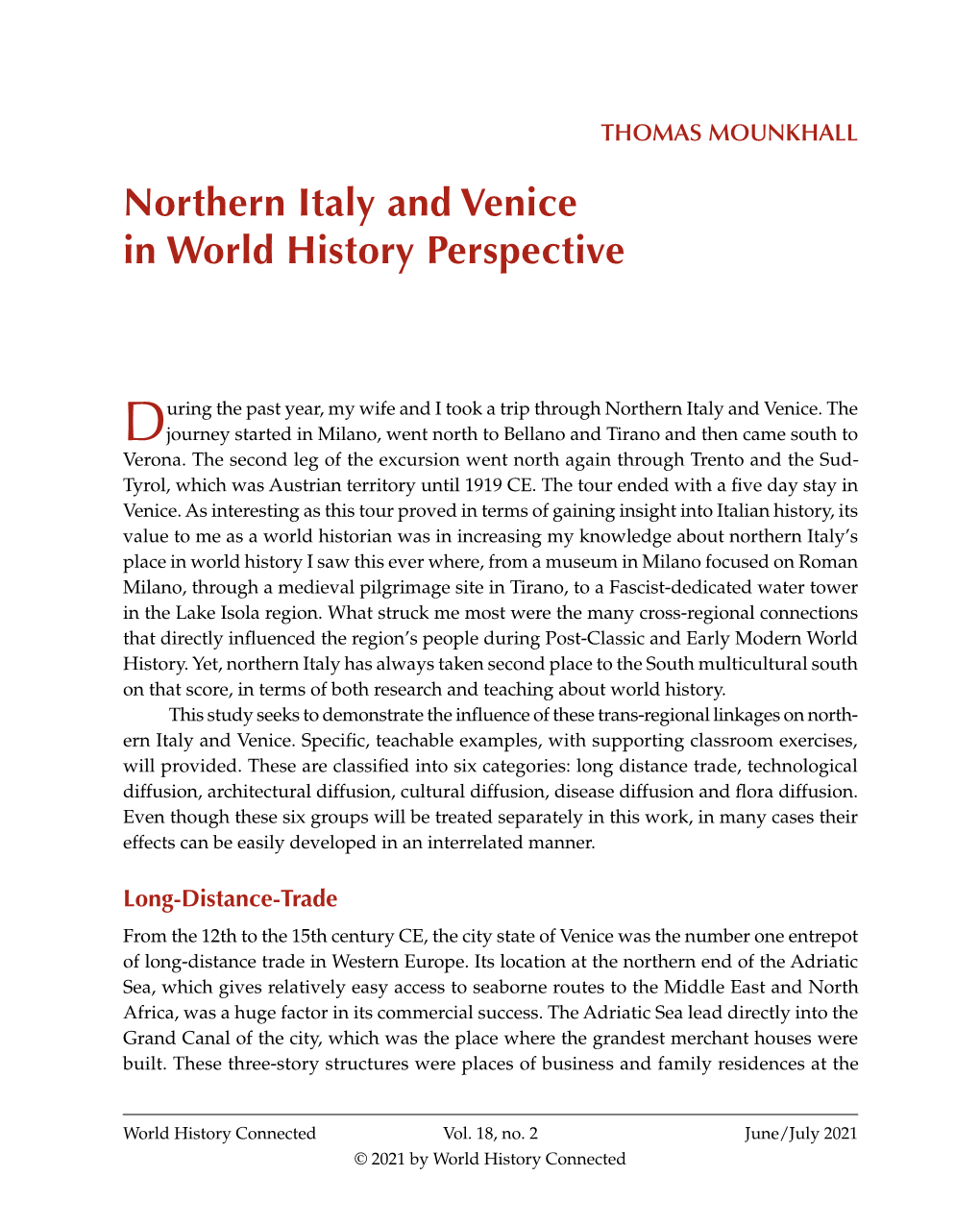 Northern Italy and Venice in World History Perspective