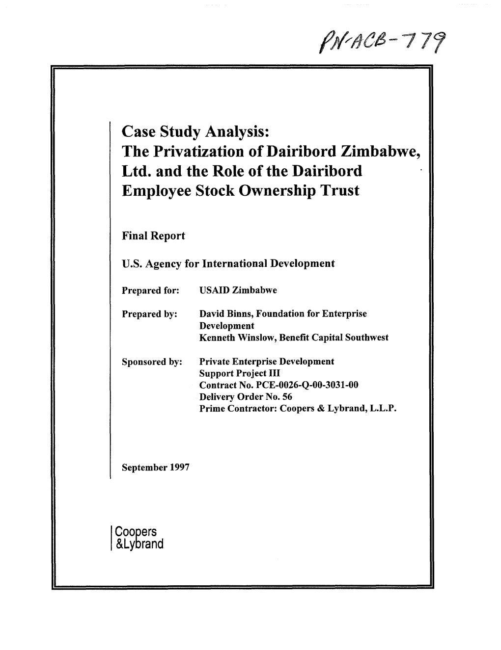 Case Study Analysis: the Privatization of Dairibord Zimbabwe, Ltd