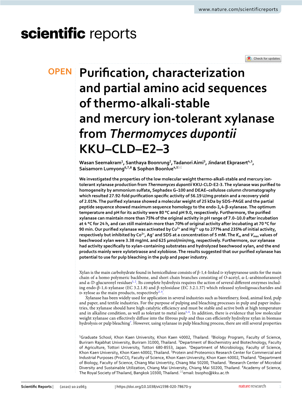 Purification, Characterization and Partial Amino Acid Sequences Of