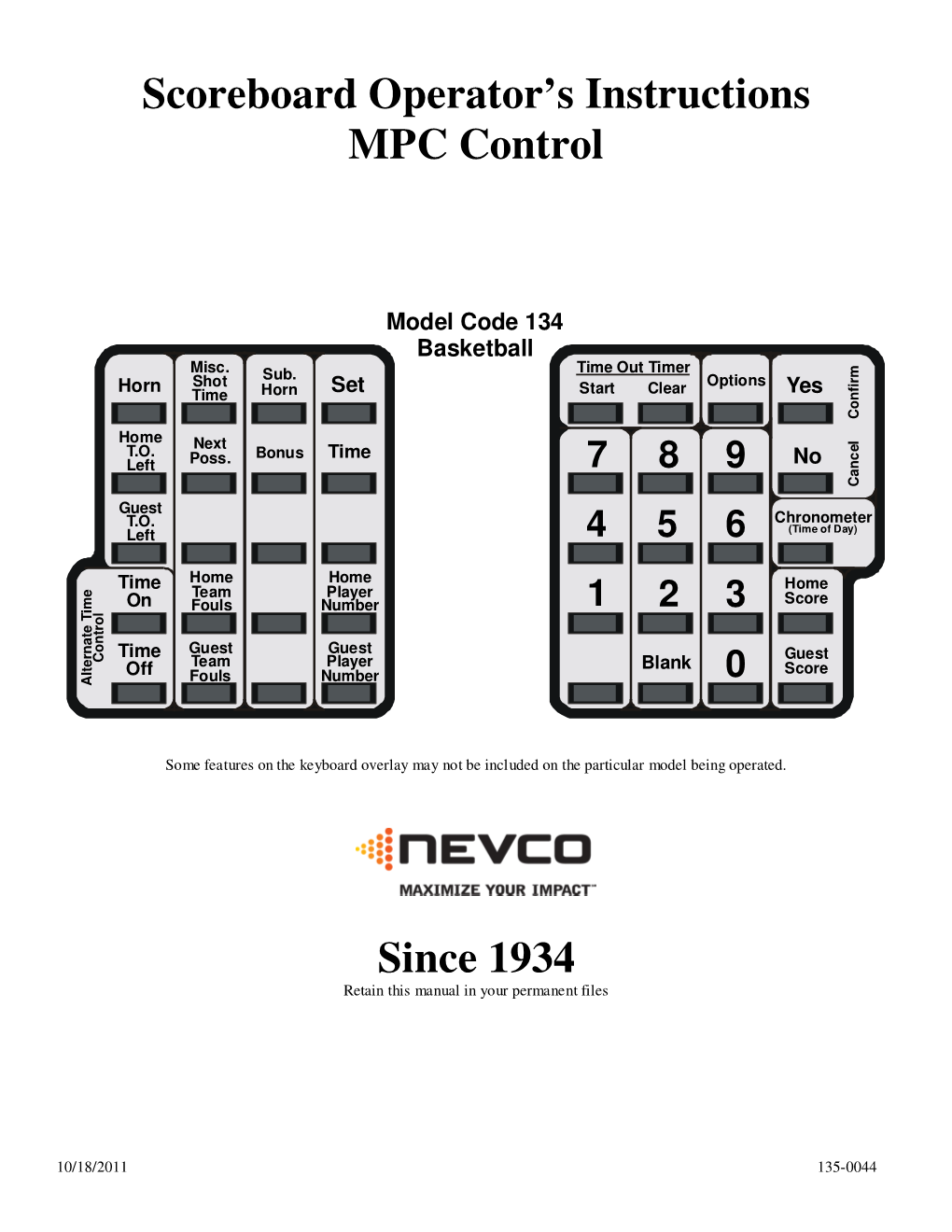Scoreboard Operator's Instructions MPC Control Since 1934