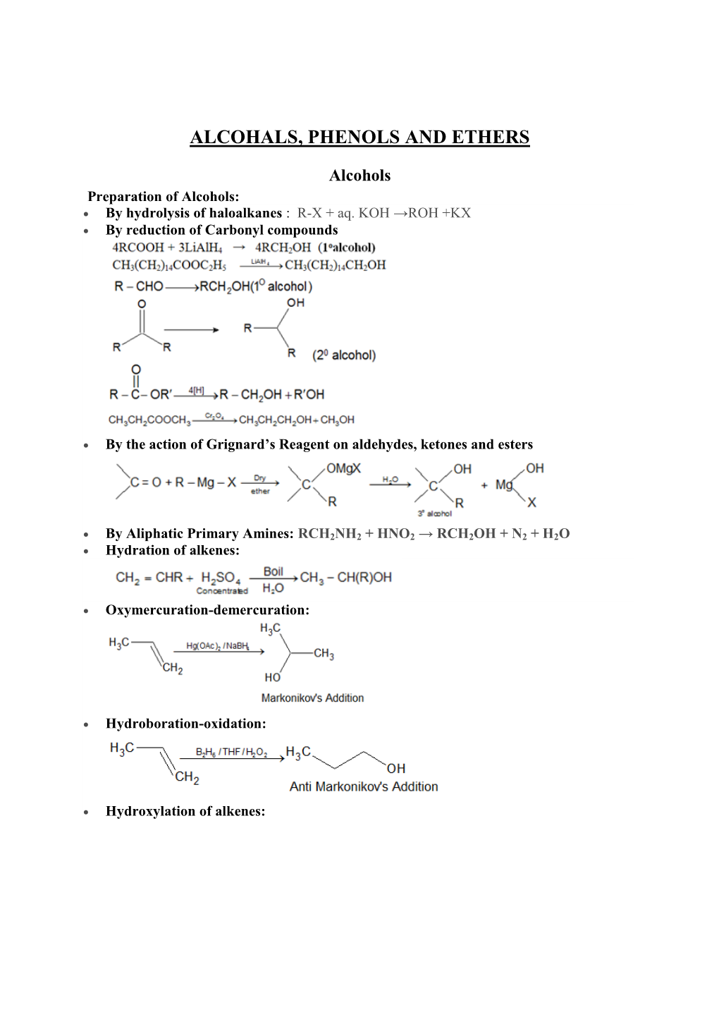 Alcohals, Phenols and Ethers