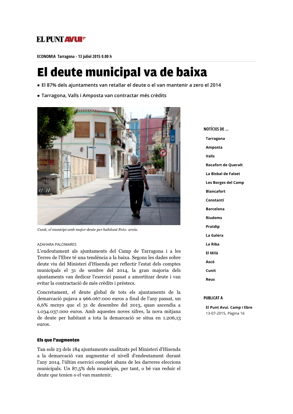 El Deute Municipal Va De Baixa