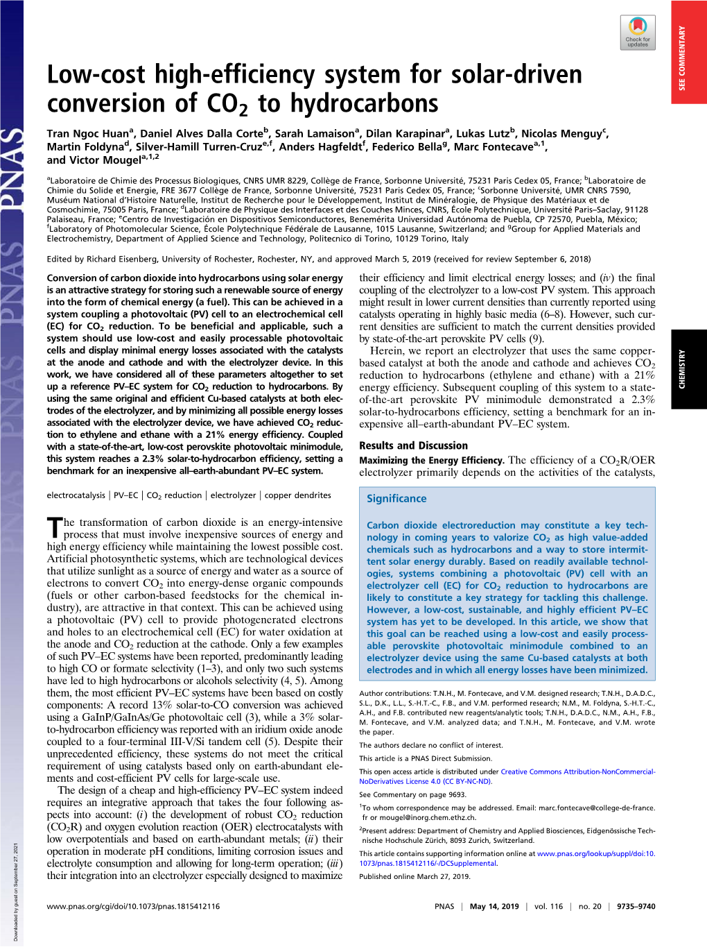 Low-Cost High-Efficiency System for Solar-Driven Conversion of CO2 To