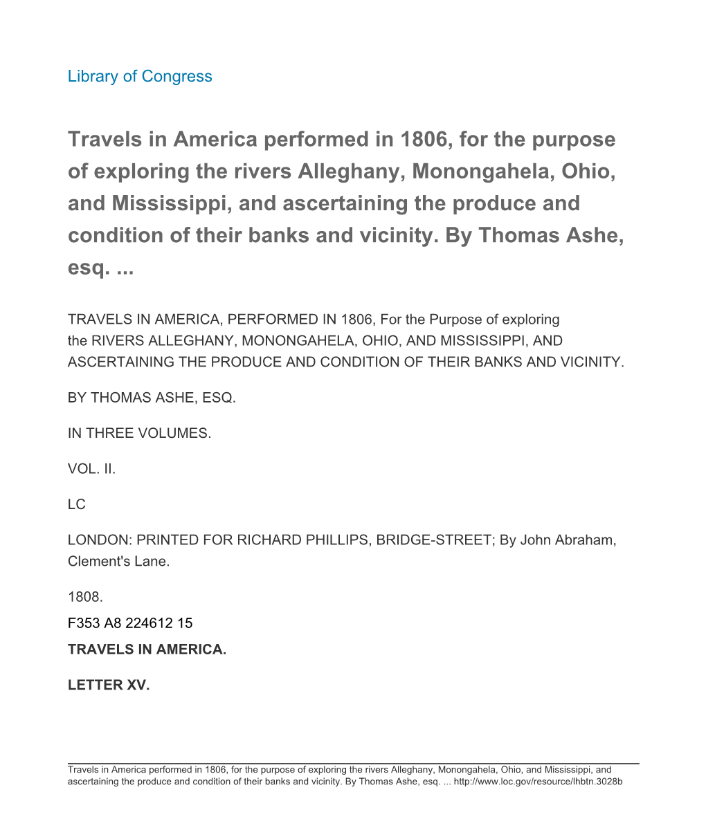 Travels in America Performed in 1806, for the Purpose of Exploring