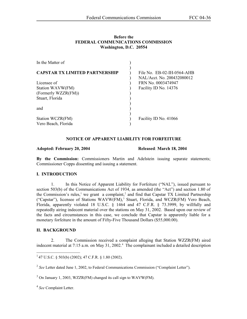 Federal Communications Commission FCC 04-36