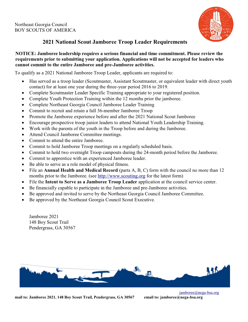 2021 National Scout Jamboree Troop Leader Requirements