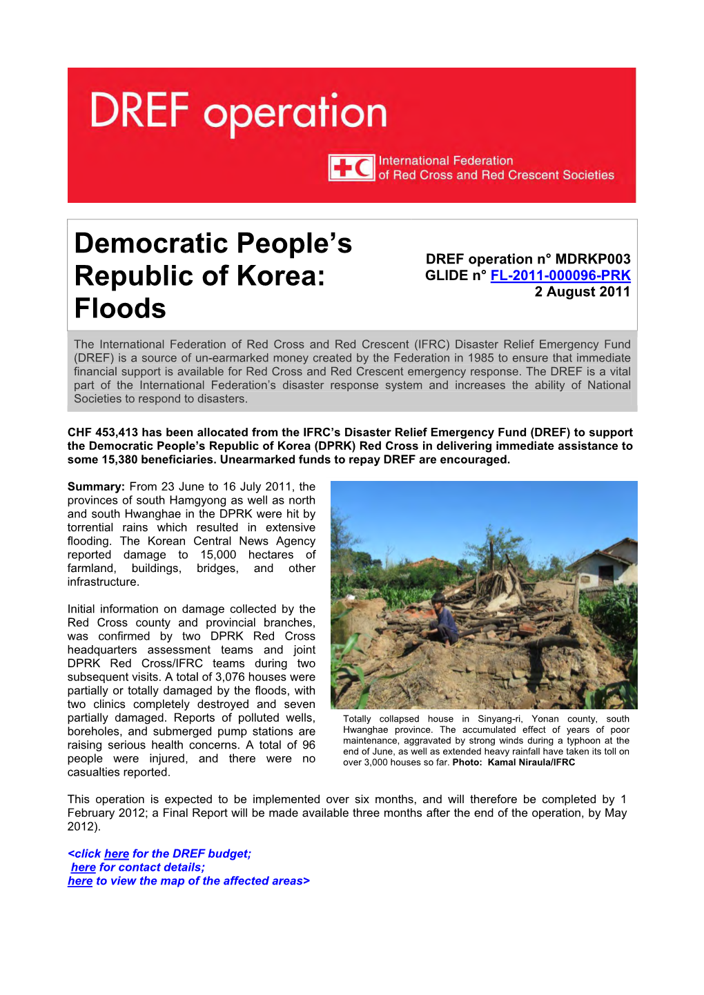 Democratic People's Republic of Korea: Floods