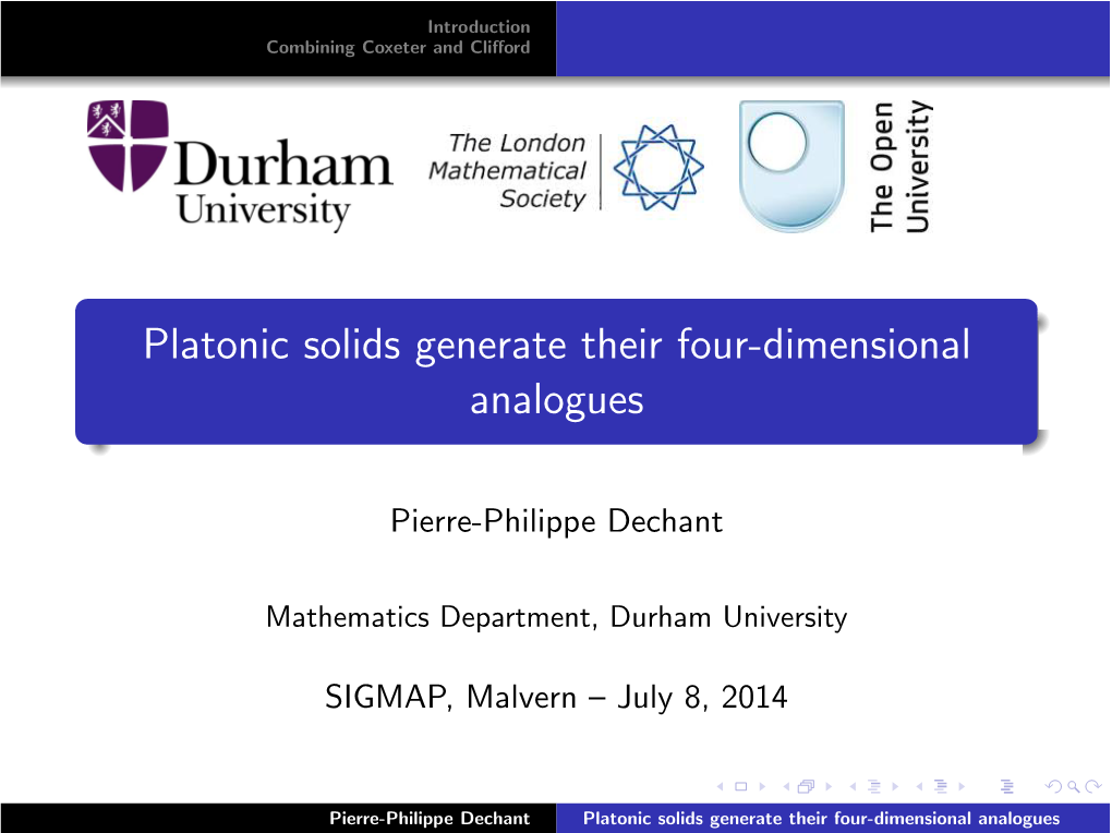 Platonic Solids Generate Their Four-Dimensional Analogues