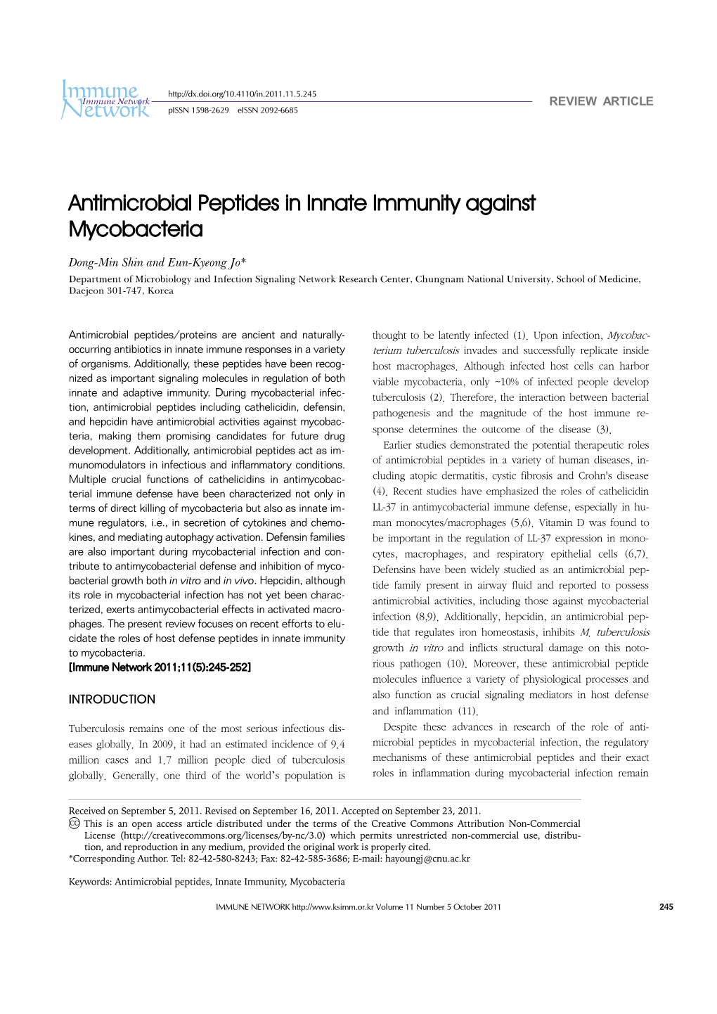 Antimicrobial Peptides in Innate Immunity Against Mycobacteria