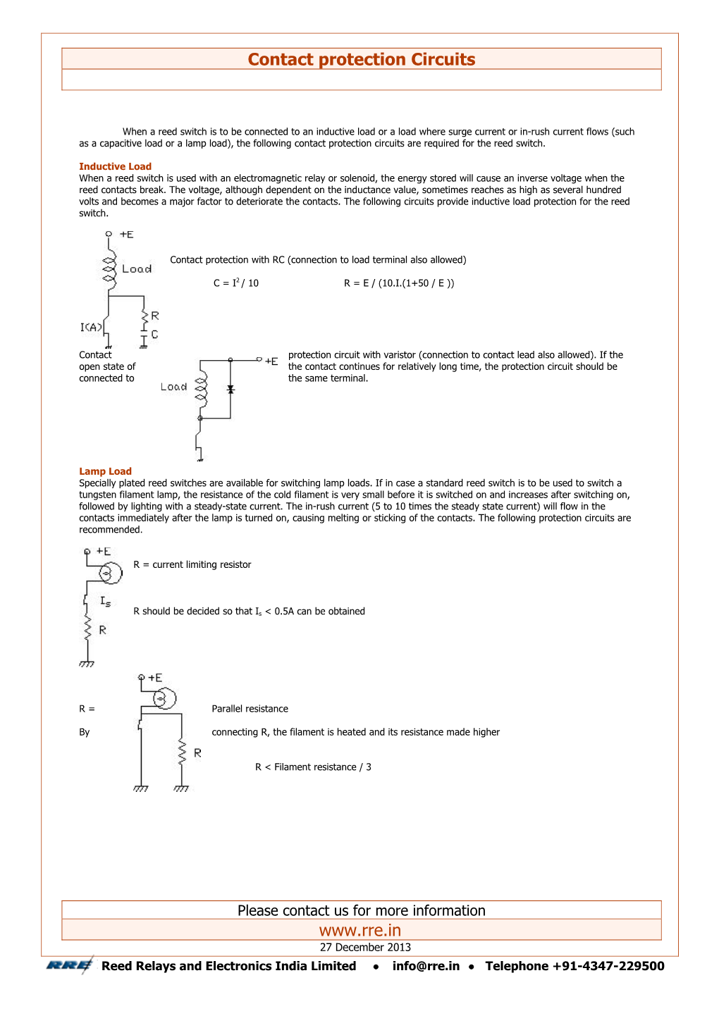 Contact Protection Circuits for Reed Switches