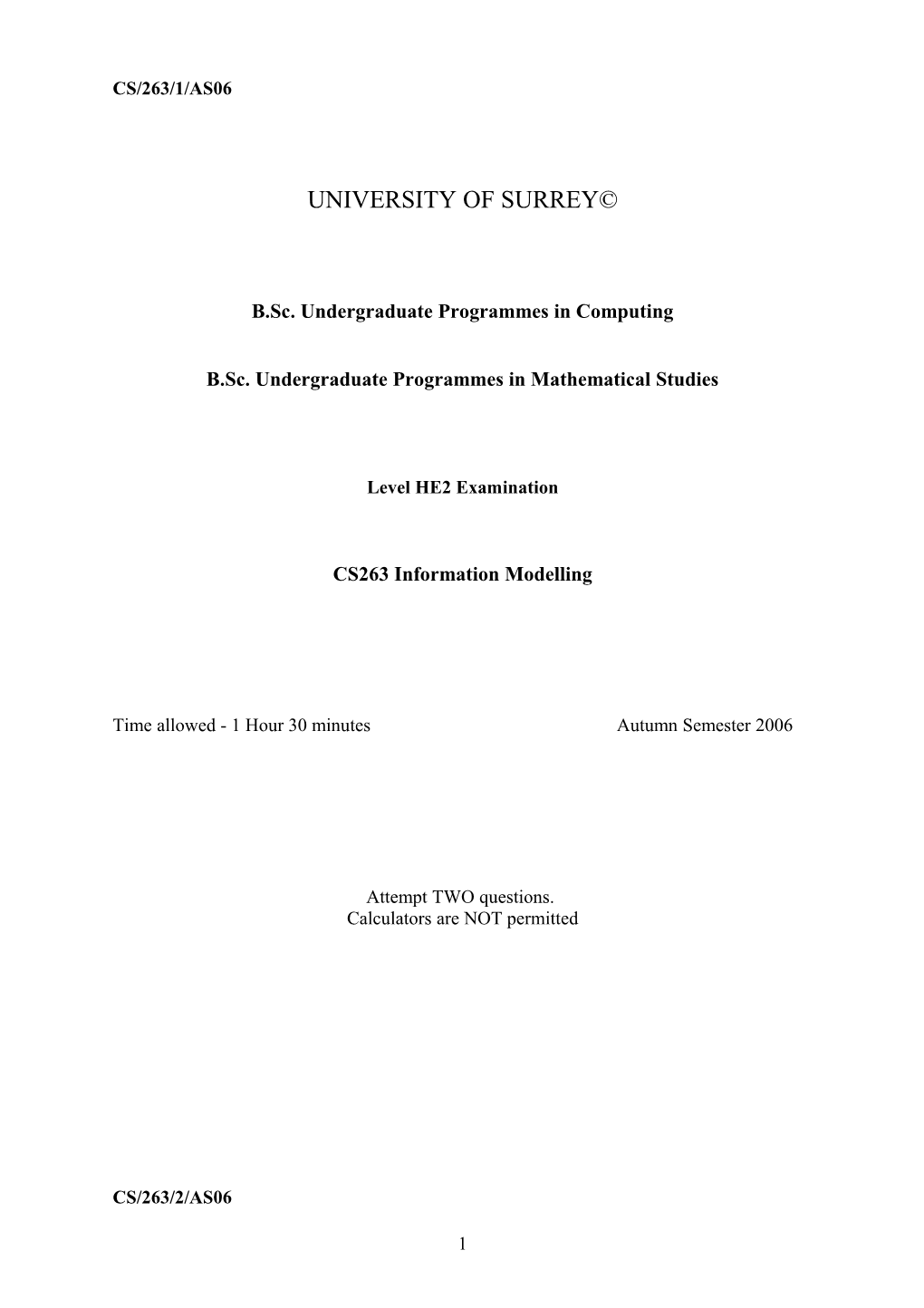 B.Sc. Undergraduate Programmes in Mathematical Studies