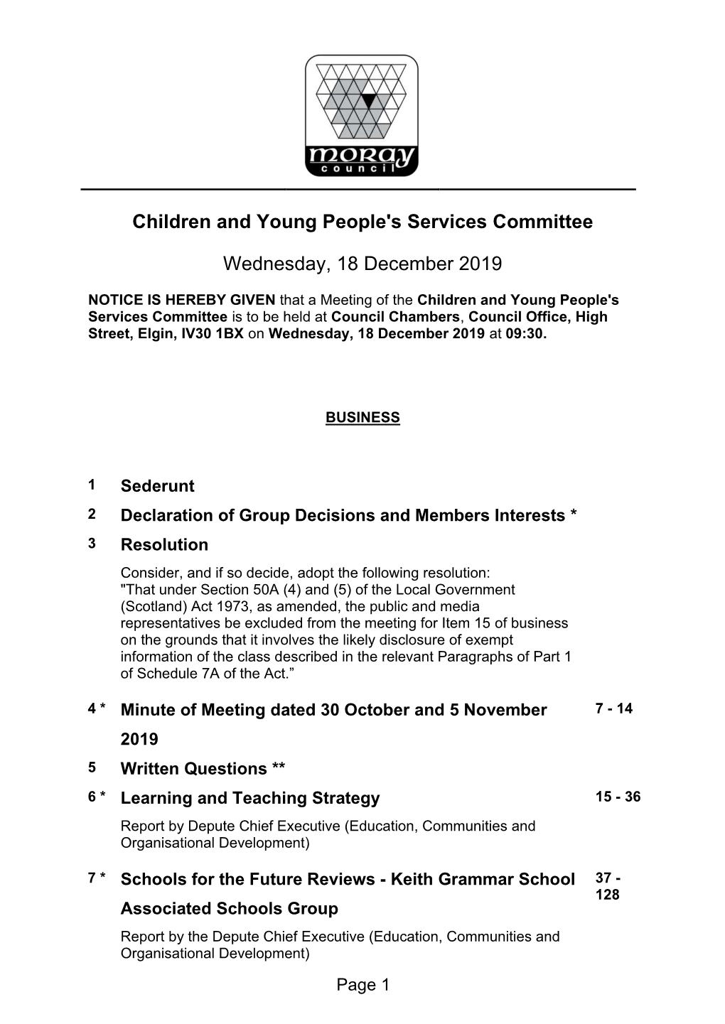 Children and Young People's Services Committee Wednesday
